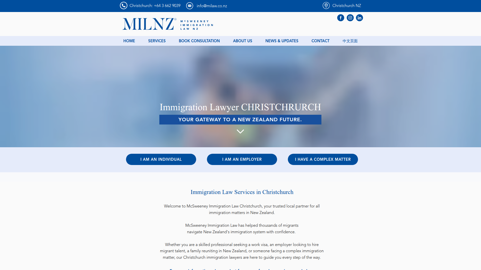 Website snapshot for McSweeney Immigration Law