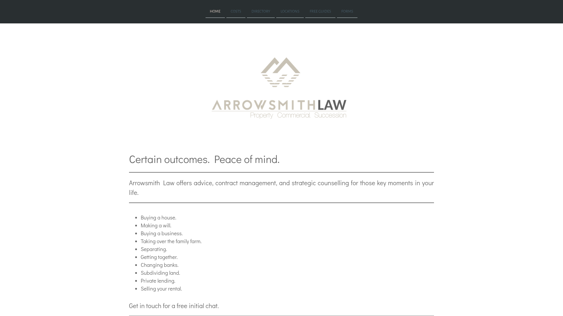 Website snapshot for Arrowsmith Law