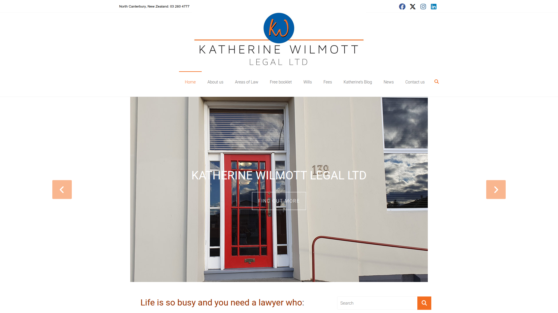 Website snapshot for Katherine Wilmott Legal Limited Rangiora