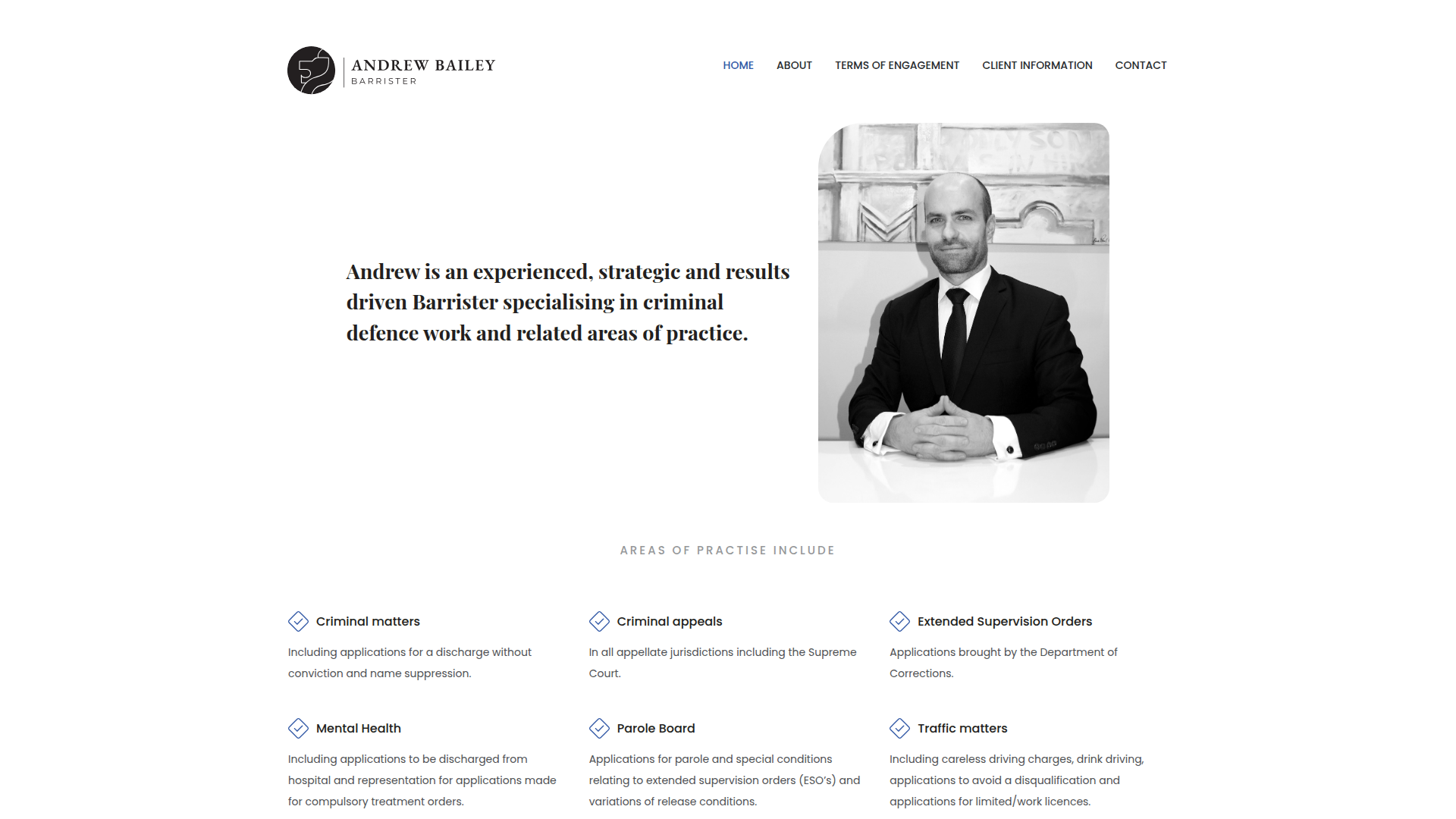 Website snapshot for Andrew Bailey Barrister