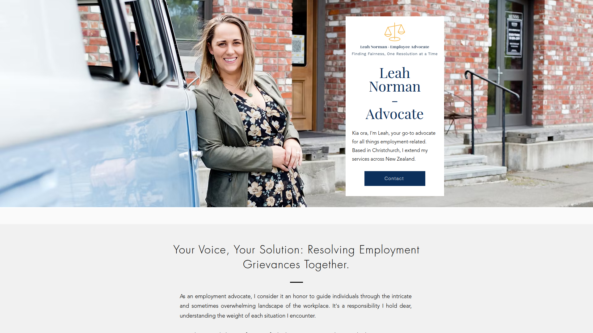 Website snapshot for Leah Norman Employee Advocate