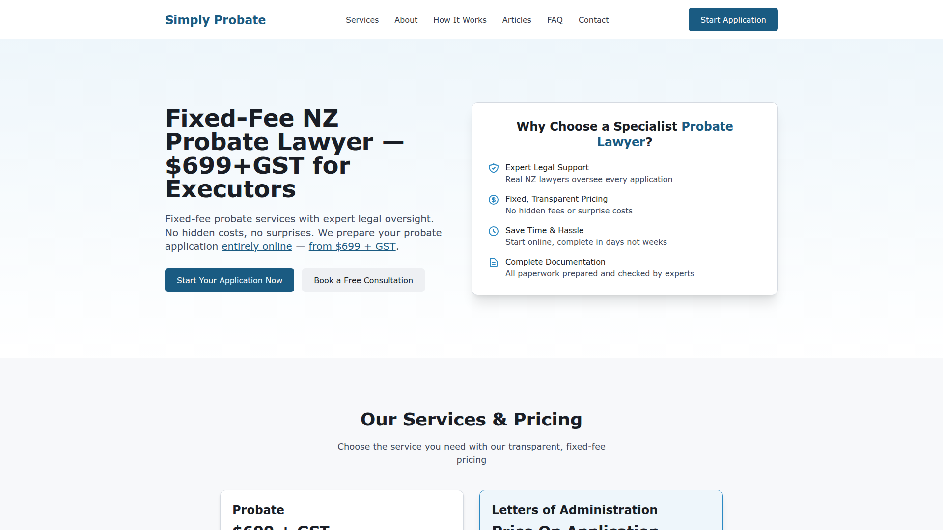 Website snapshot for Simply Probate
