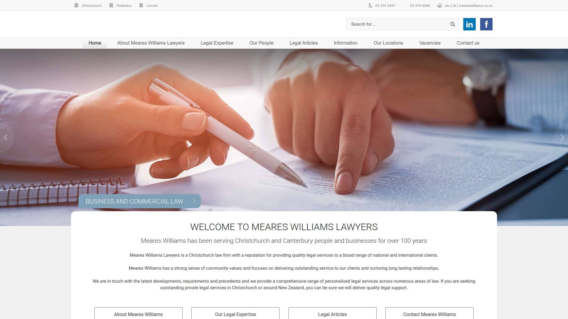 Website snapshot for Meares Williams Lawyers Merivale