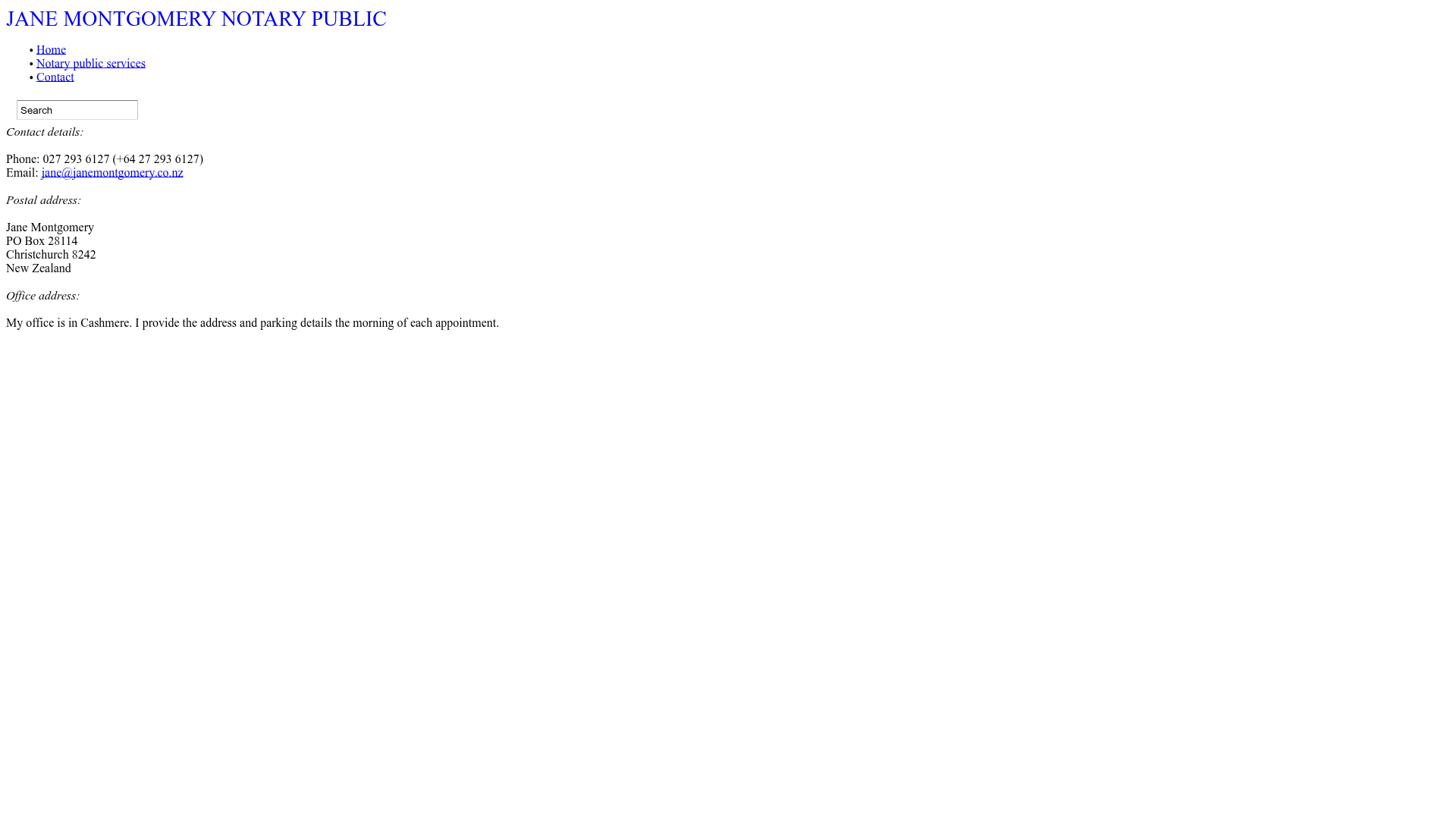 Website snapshot for Jane Montgomery Intellectual Property Lawyer and Notary Public