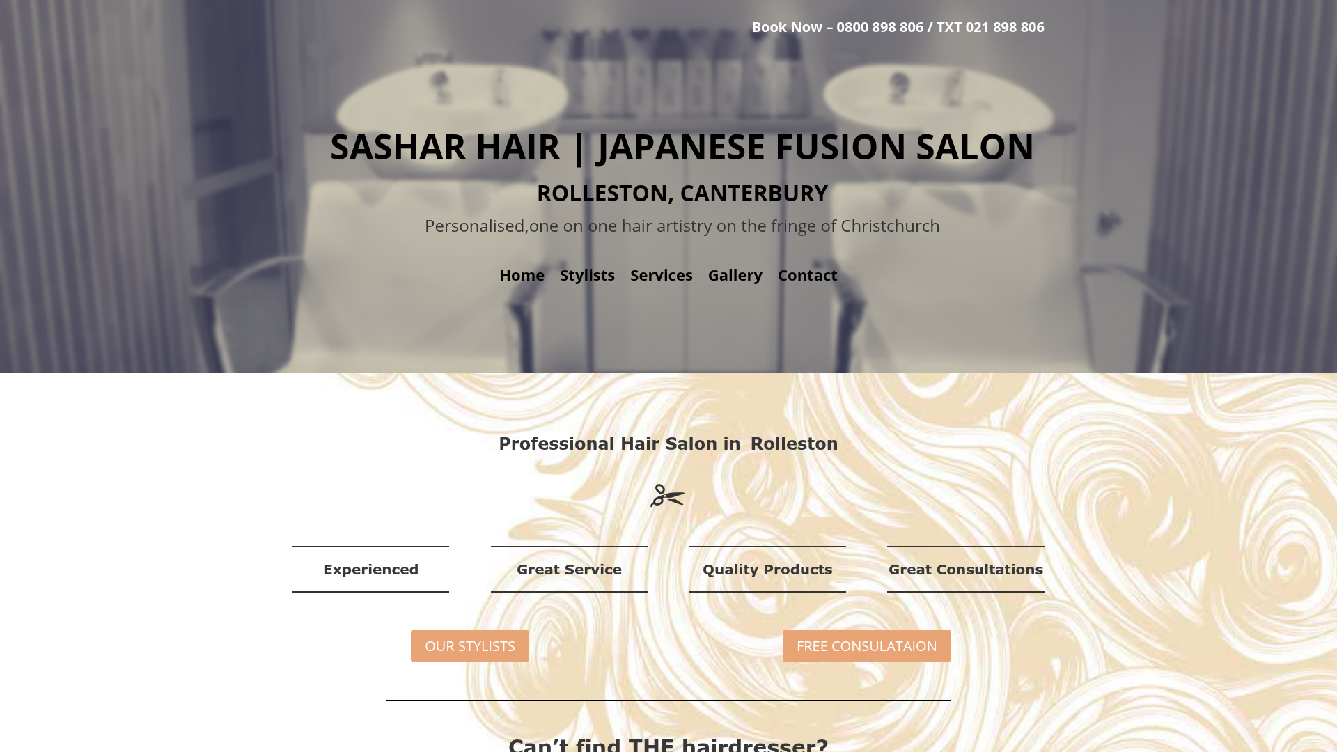 Website snapshot for Sashar Hair