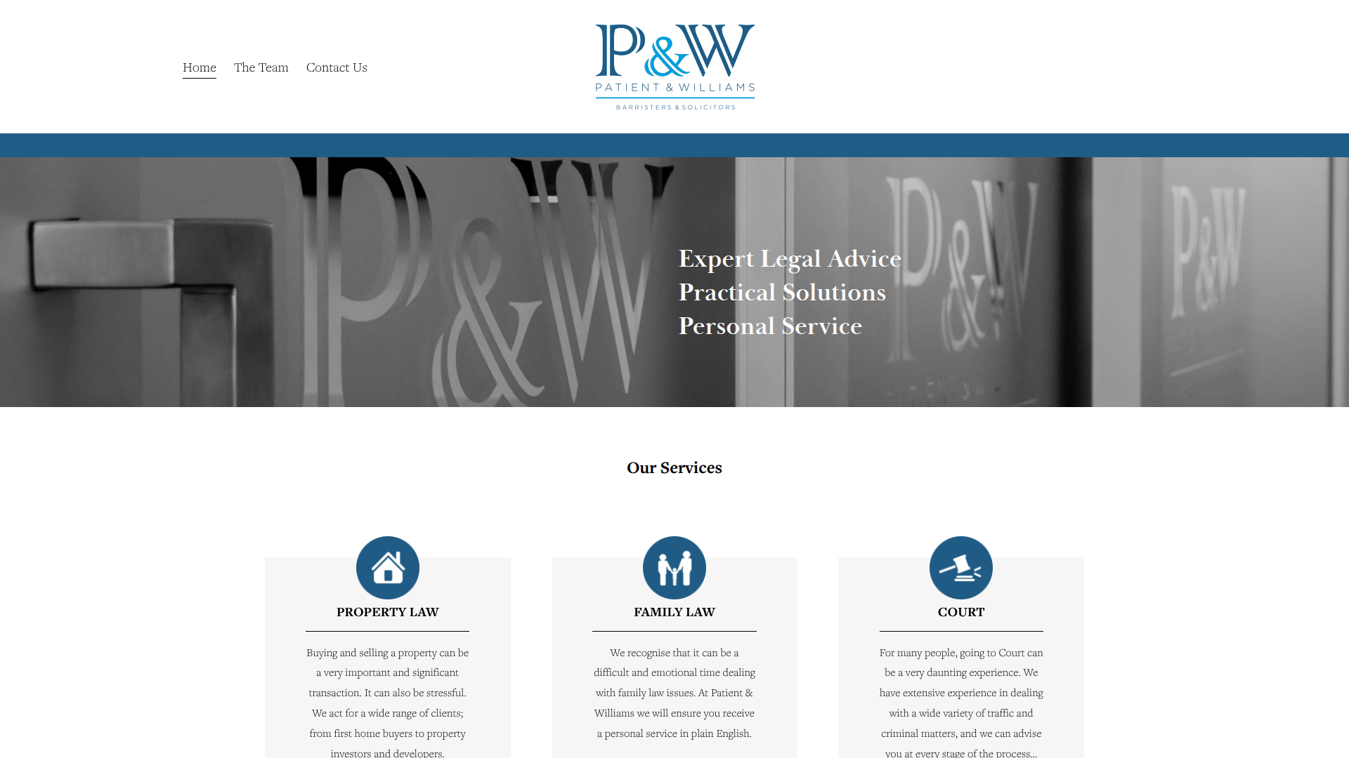 Website snapshot for Patient & Williams, Barristers & Solicitors