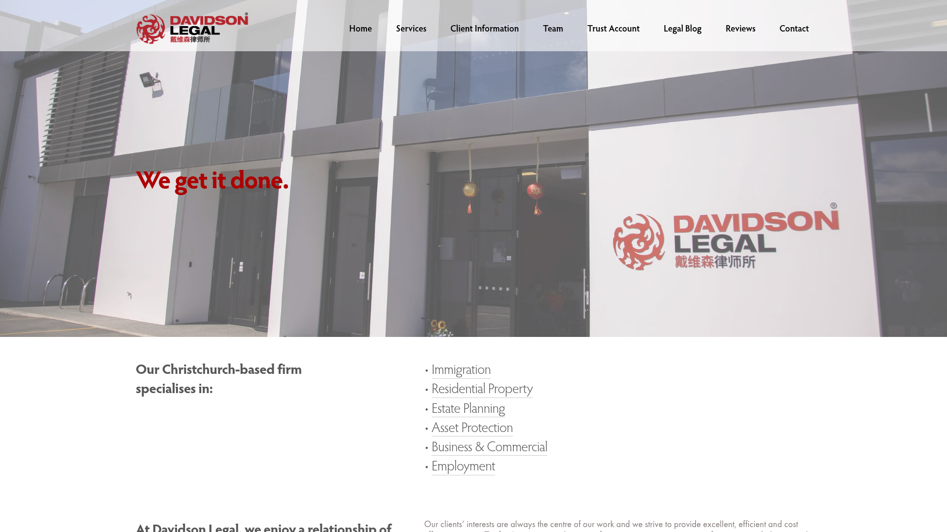 Website snapshot for Davidson Legal Limited