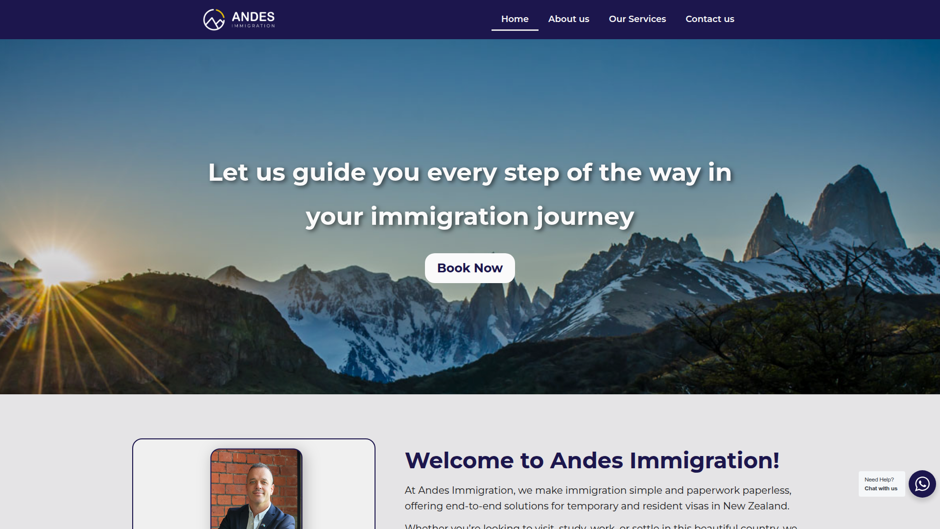Website snapshot for Andes Immigration