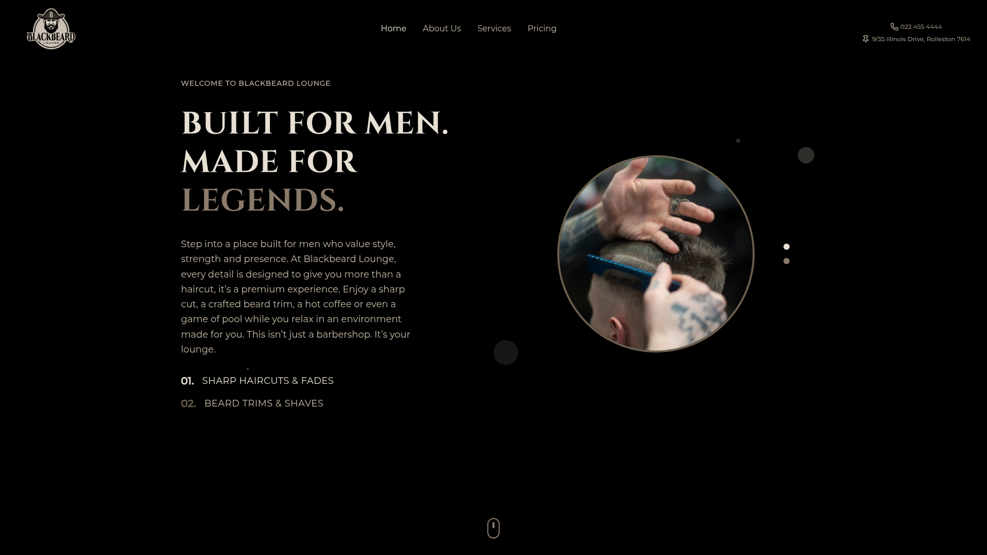 Website snapshot for Blackbeard Lounge - Barbershop in Rolleston