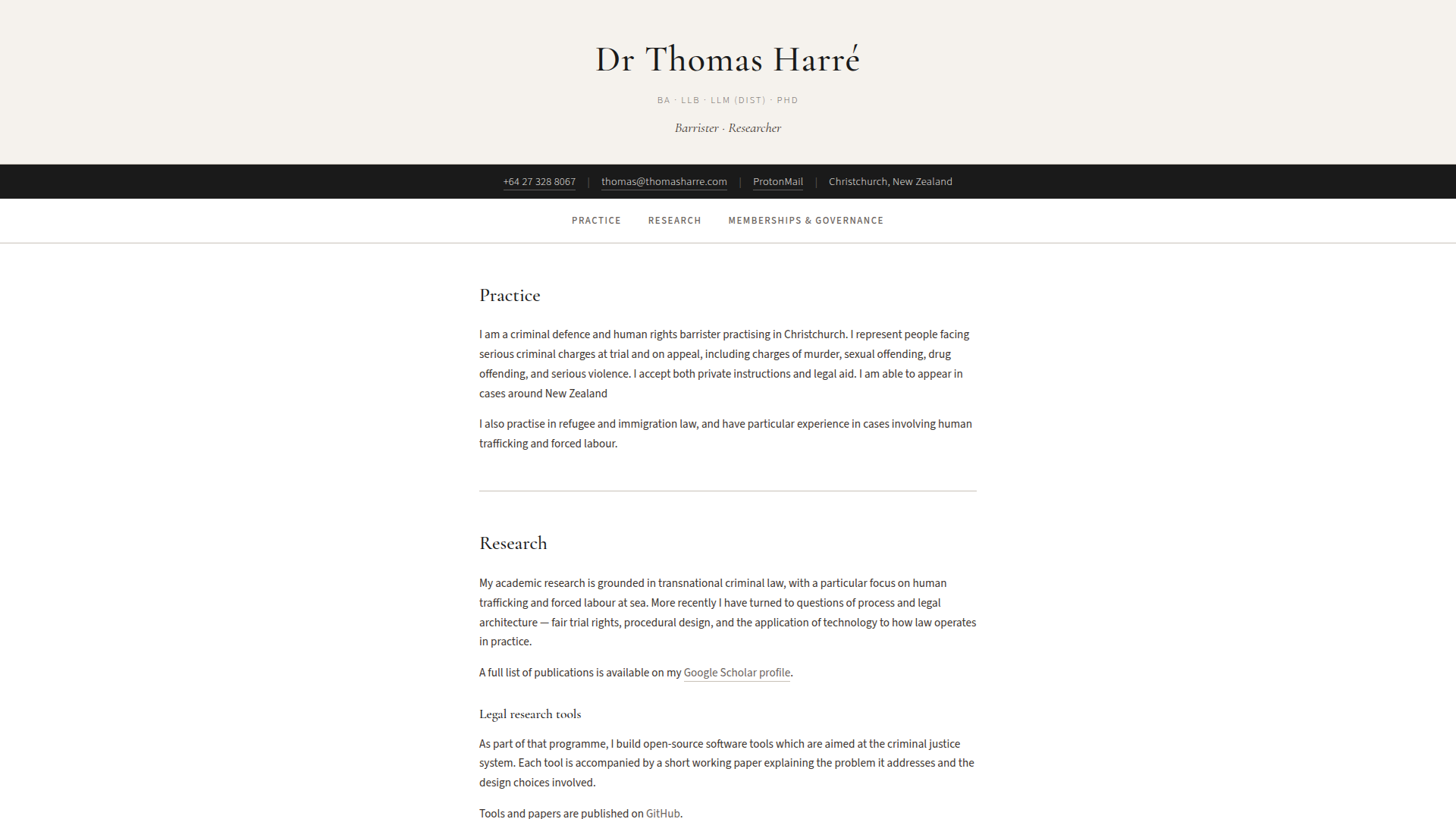 Website snapshot for Thomas Harre Barrister