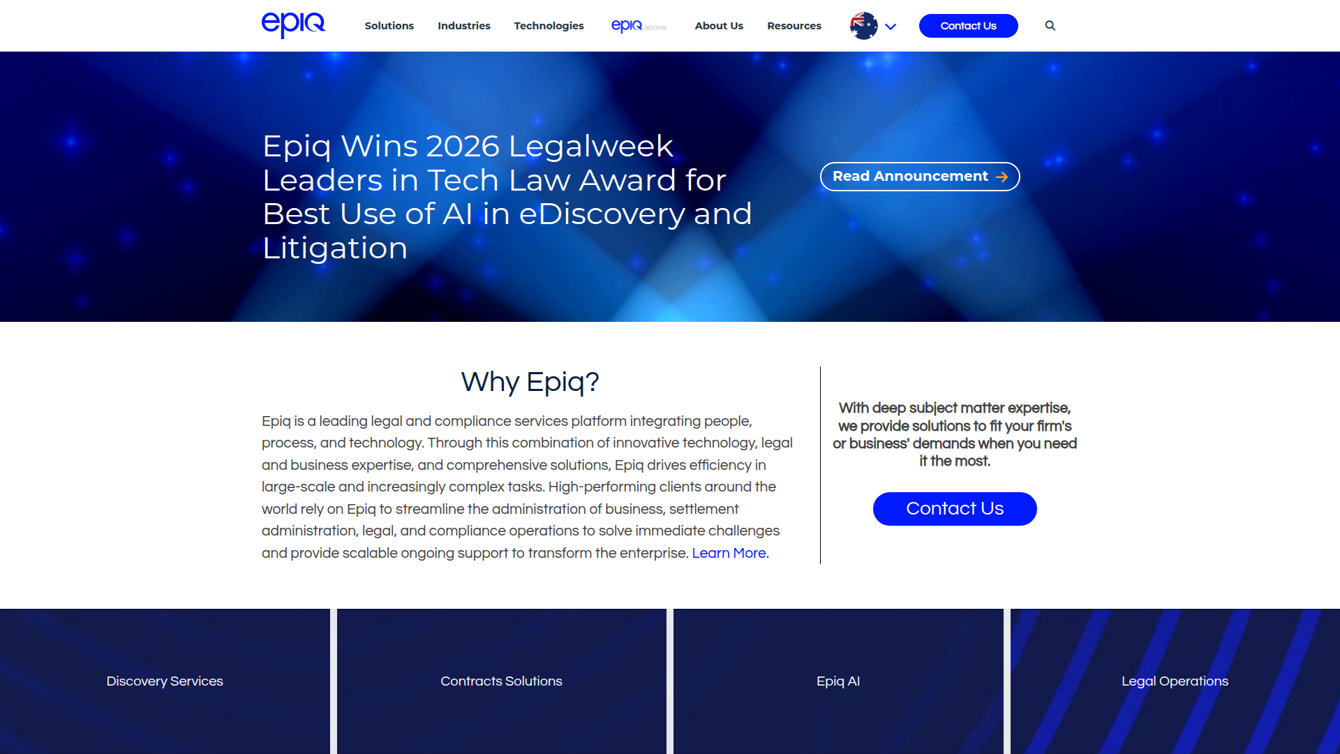 Website snapshot for Epiq
