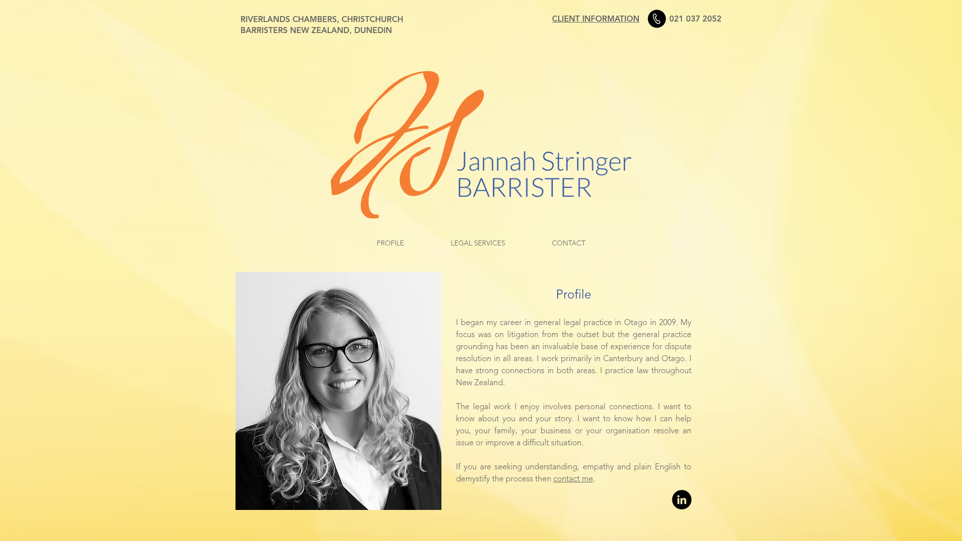 Website snapshot for Jannah Stringer, Barrister