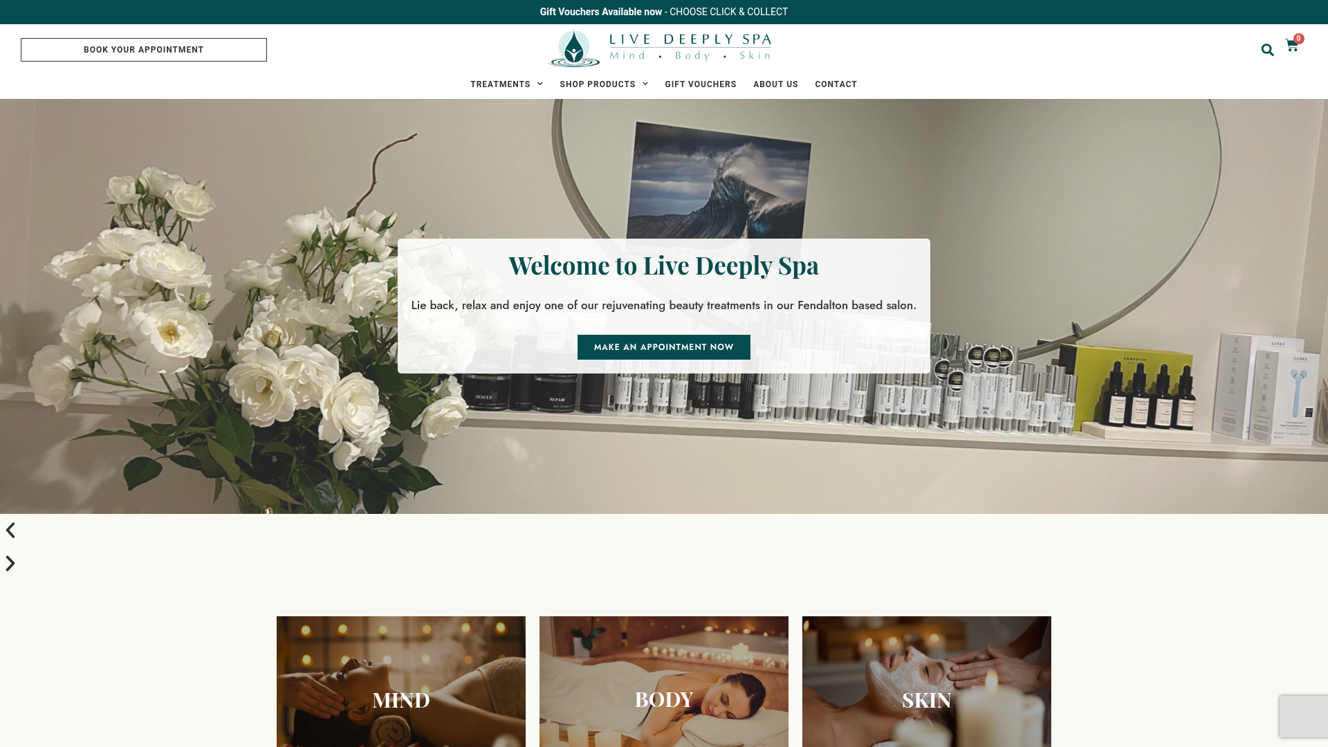 Website snapshot for Live Deeply Spa