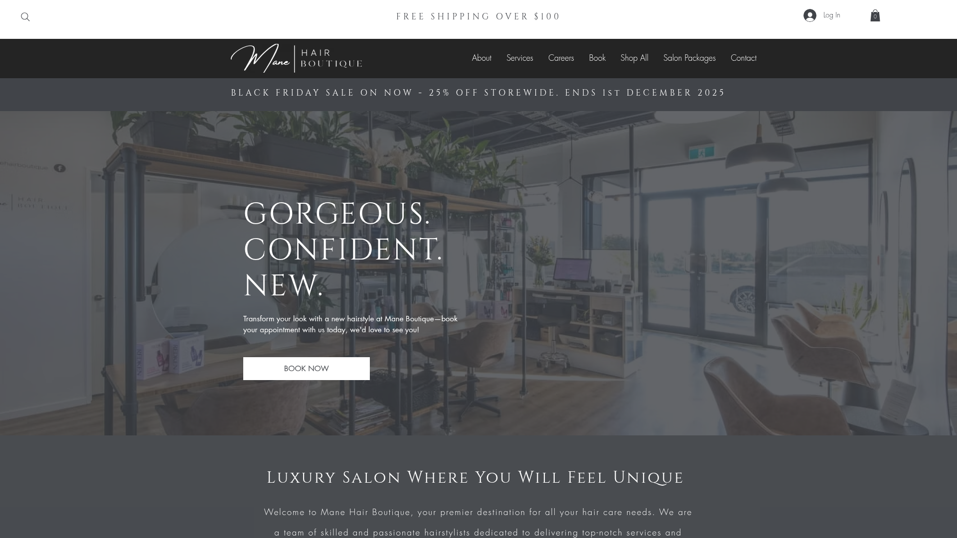 Website snapshot for Mane Hair Boutique