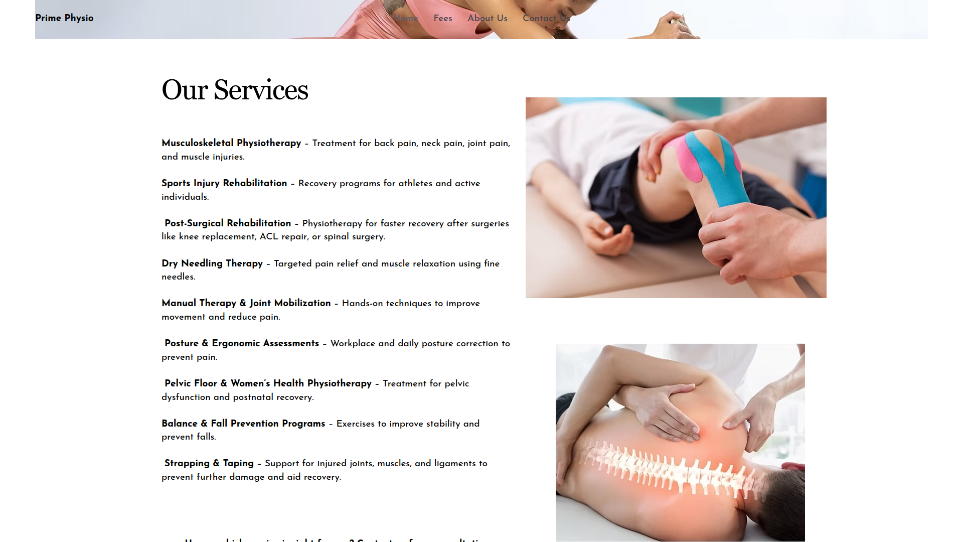 Website snapshot for Prime Physio