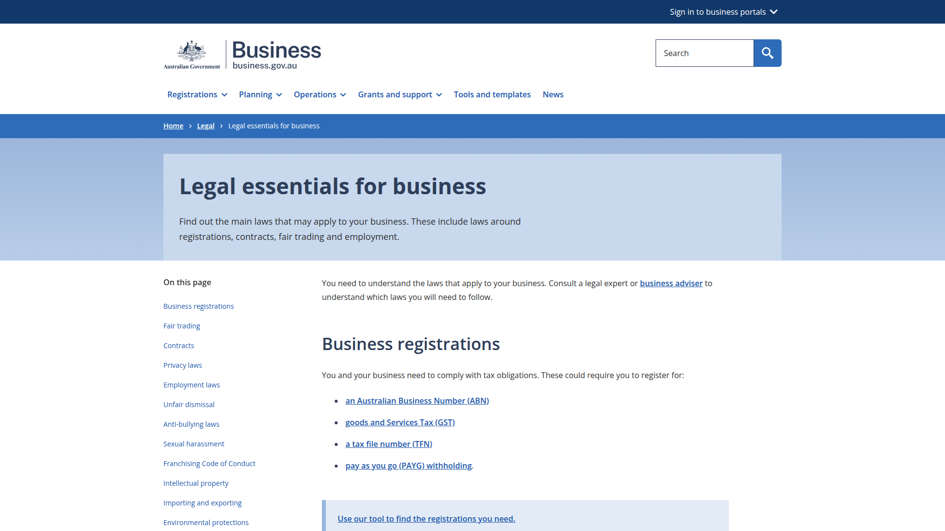 Website snapshot for Business & Legal Services