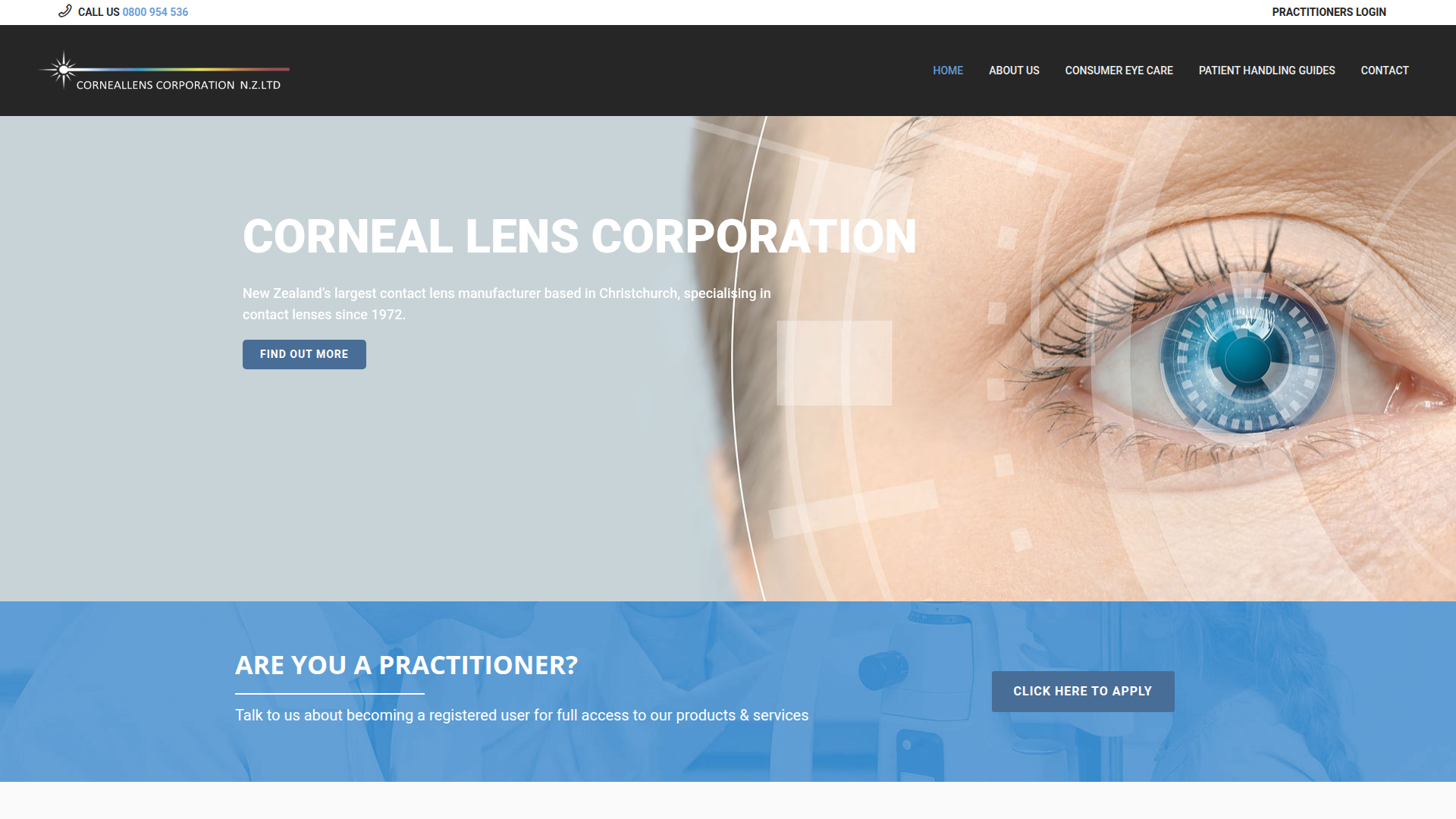 Website snapshot for Corneal Lens Corporation NZ
