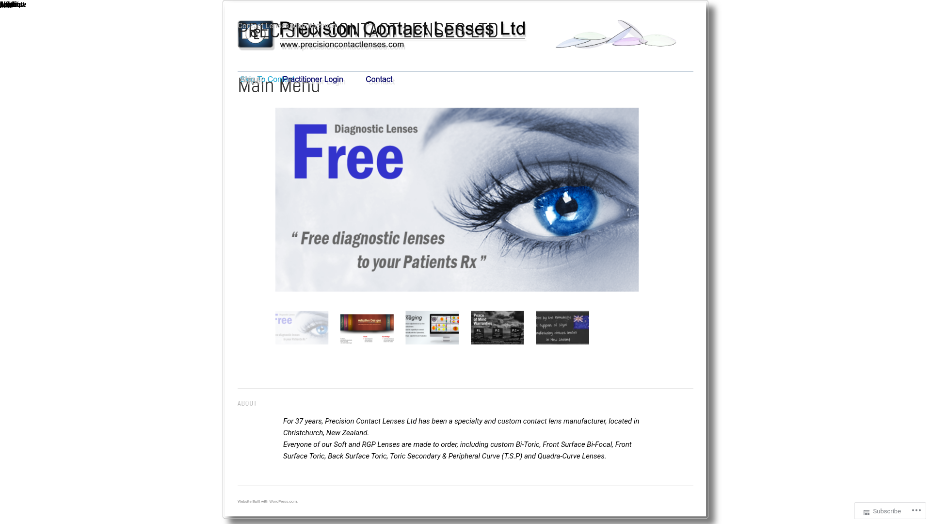 Website snapshot for Precision Contact Lenses