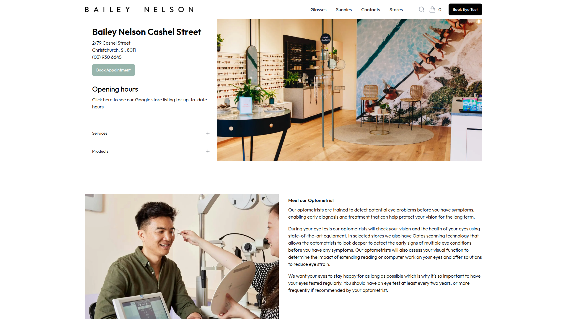 Website snapshot for Bailey Nelson Optometrist - Christchurch CBD