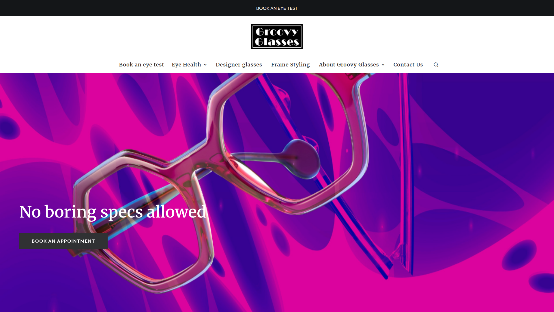 Website snapshot for Groovy Glasses