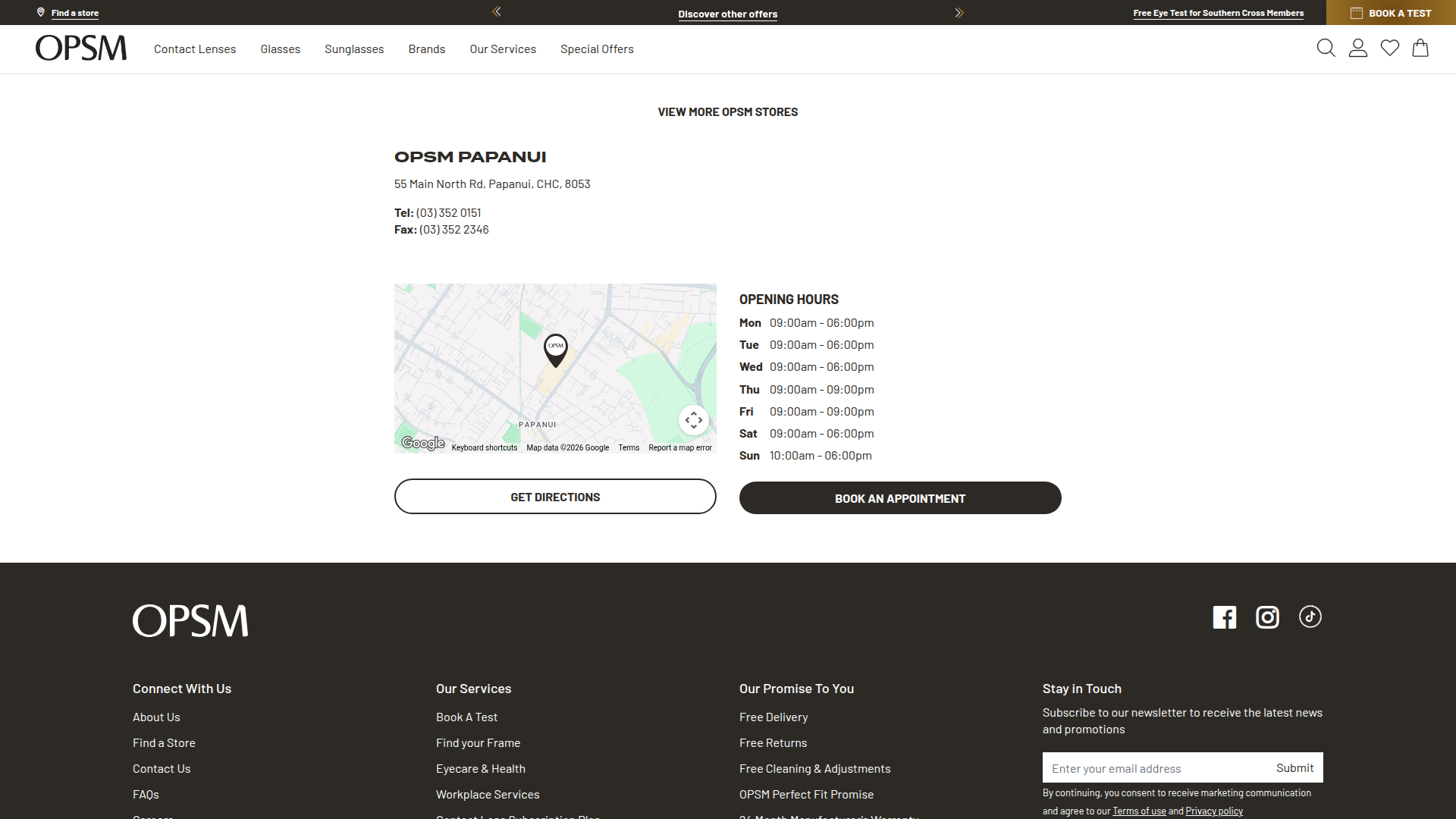 Website snapshot for OPSM Papanui