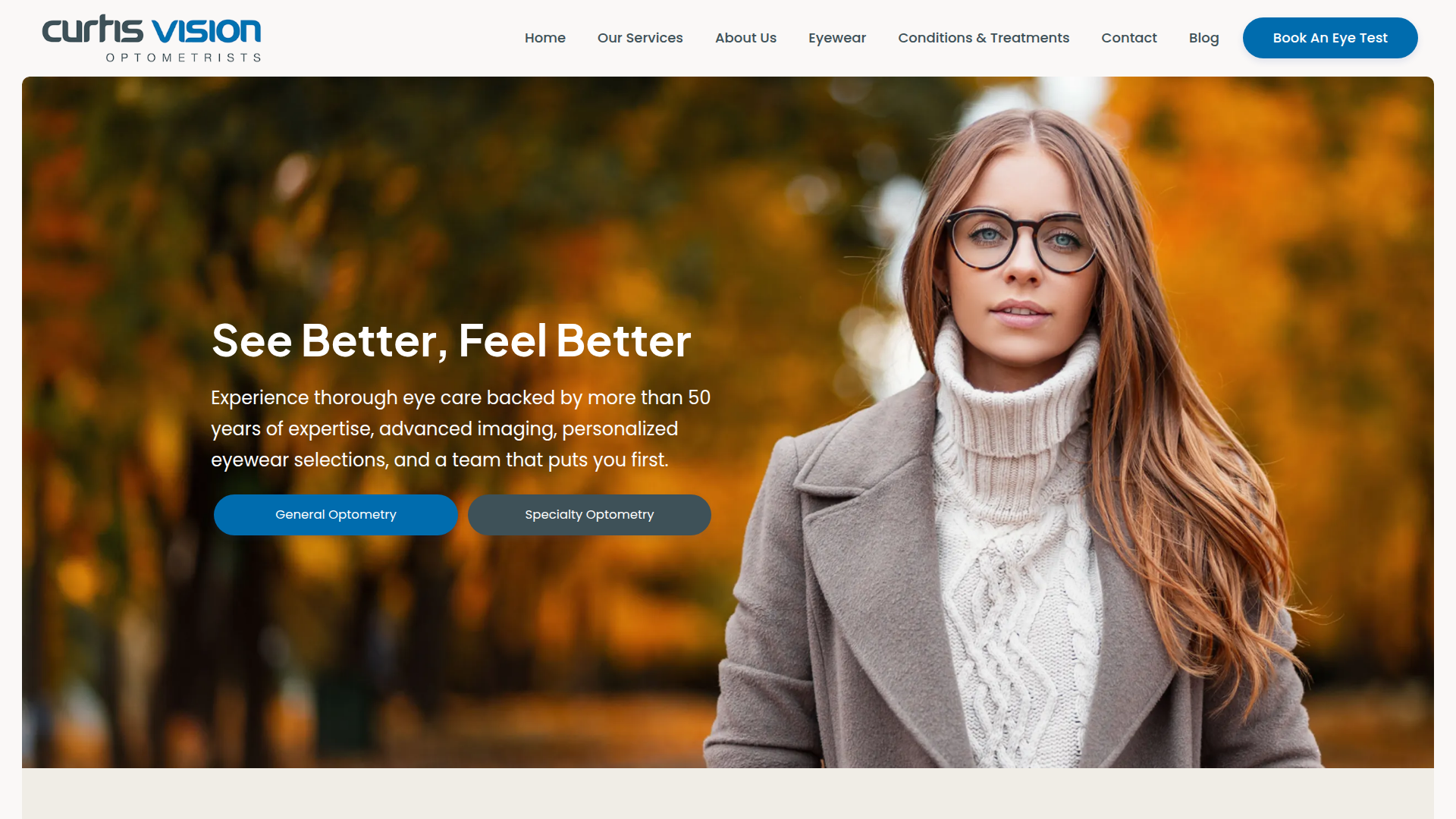 Website snapshot for Curtis Vision Optometrist Fendalton