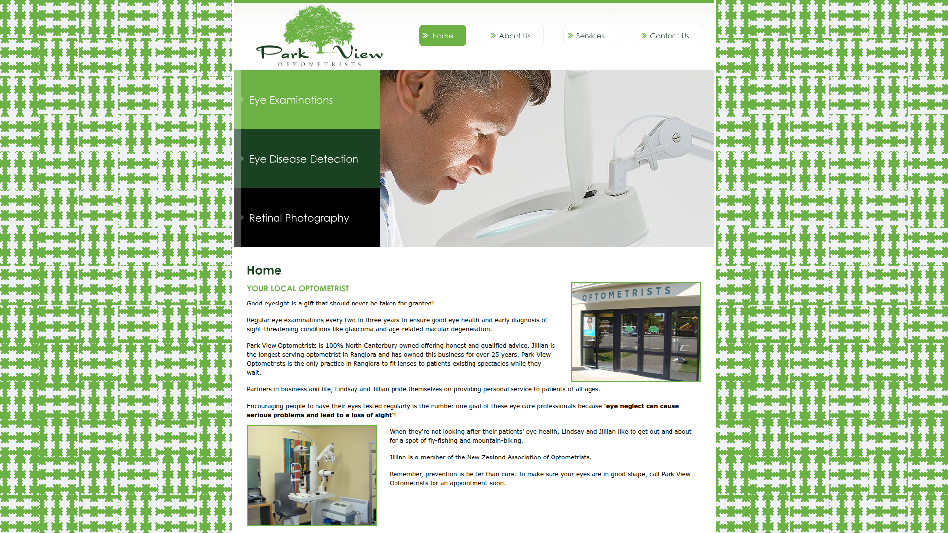 Website snapshot for Park View Optometrists