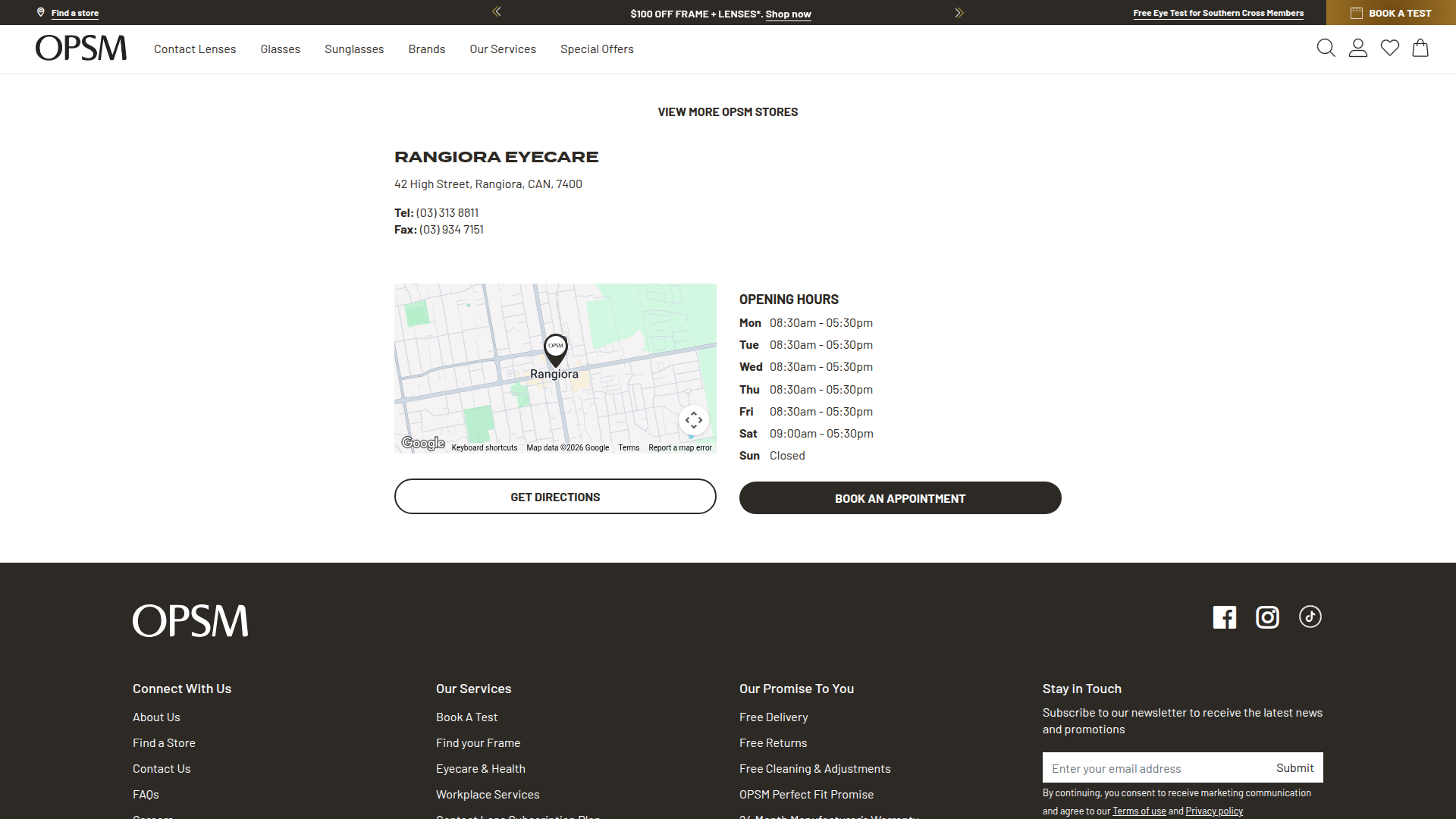 Website snapshot for Rangiora Eyecare by OPSM