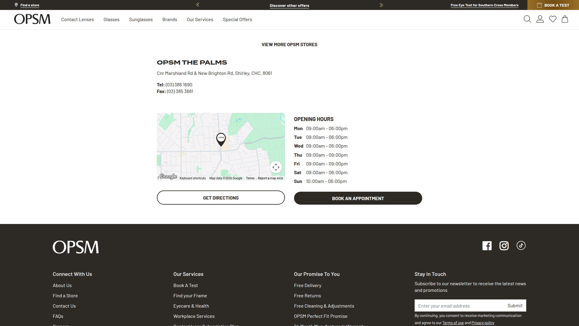 Website snapshot for OPSM The Palms