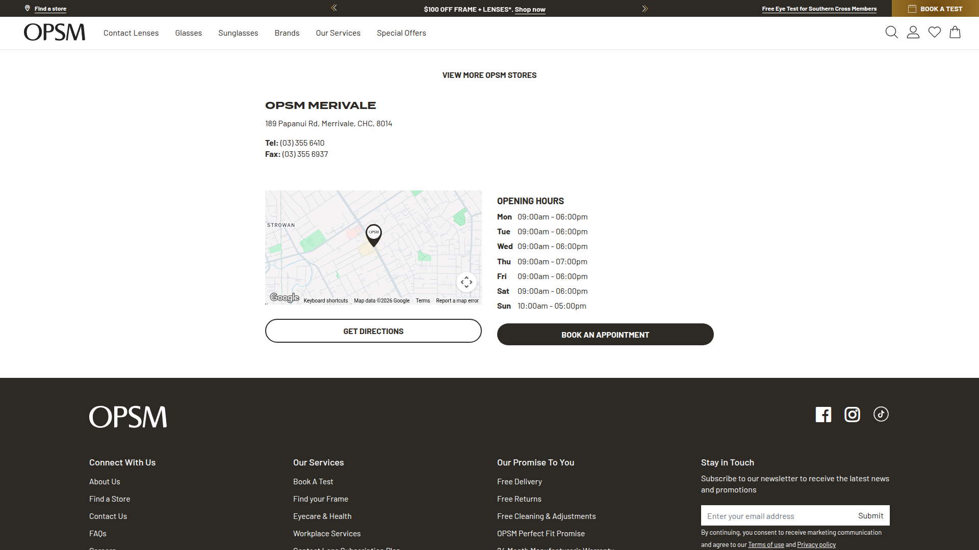 Website snapshot for OPSM Merivale