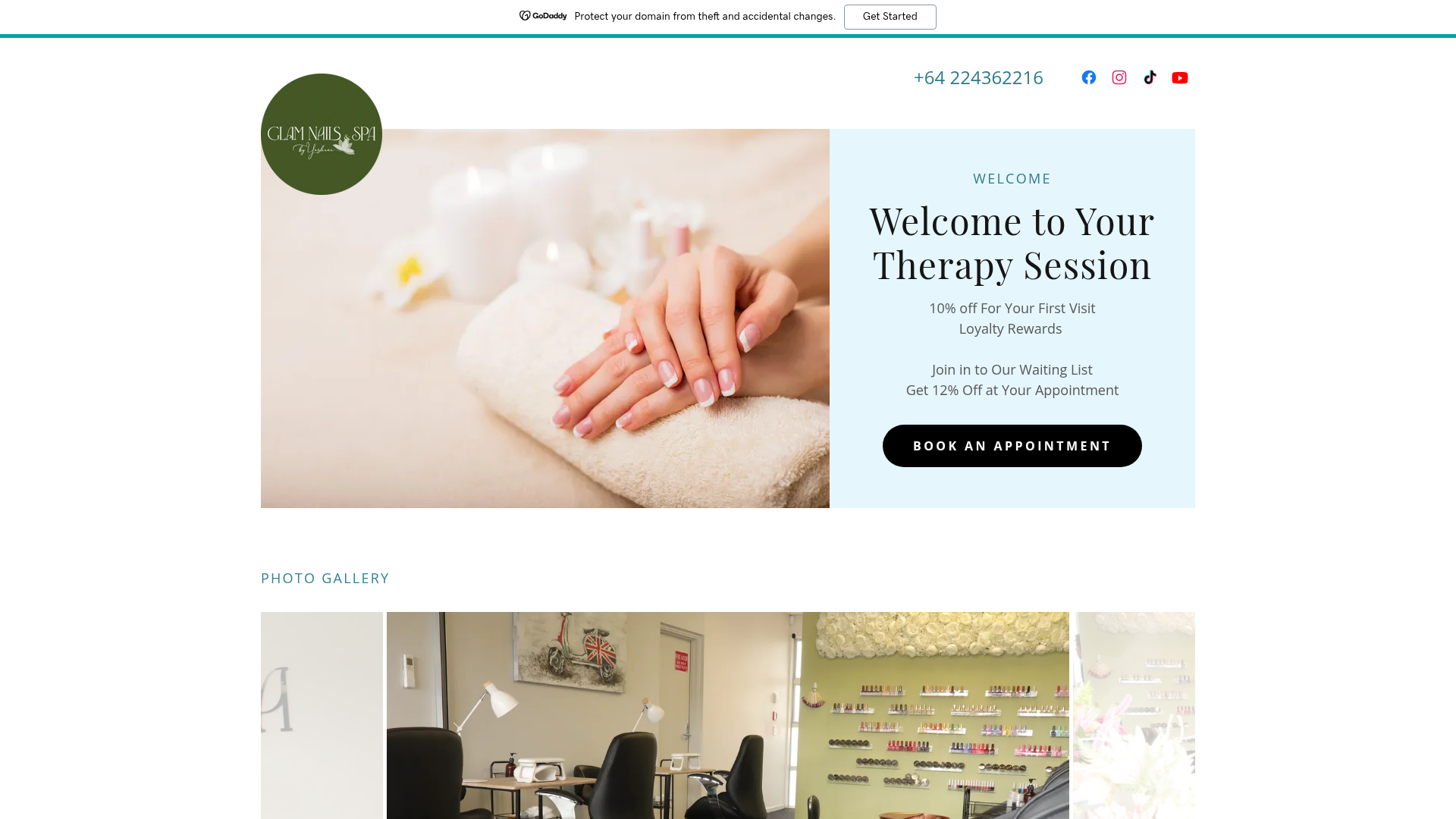Website snapshot for Glam Nails and Spa by Yoshani