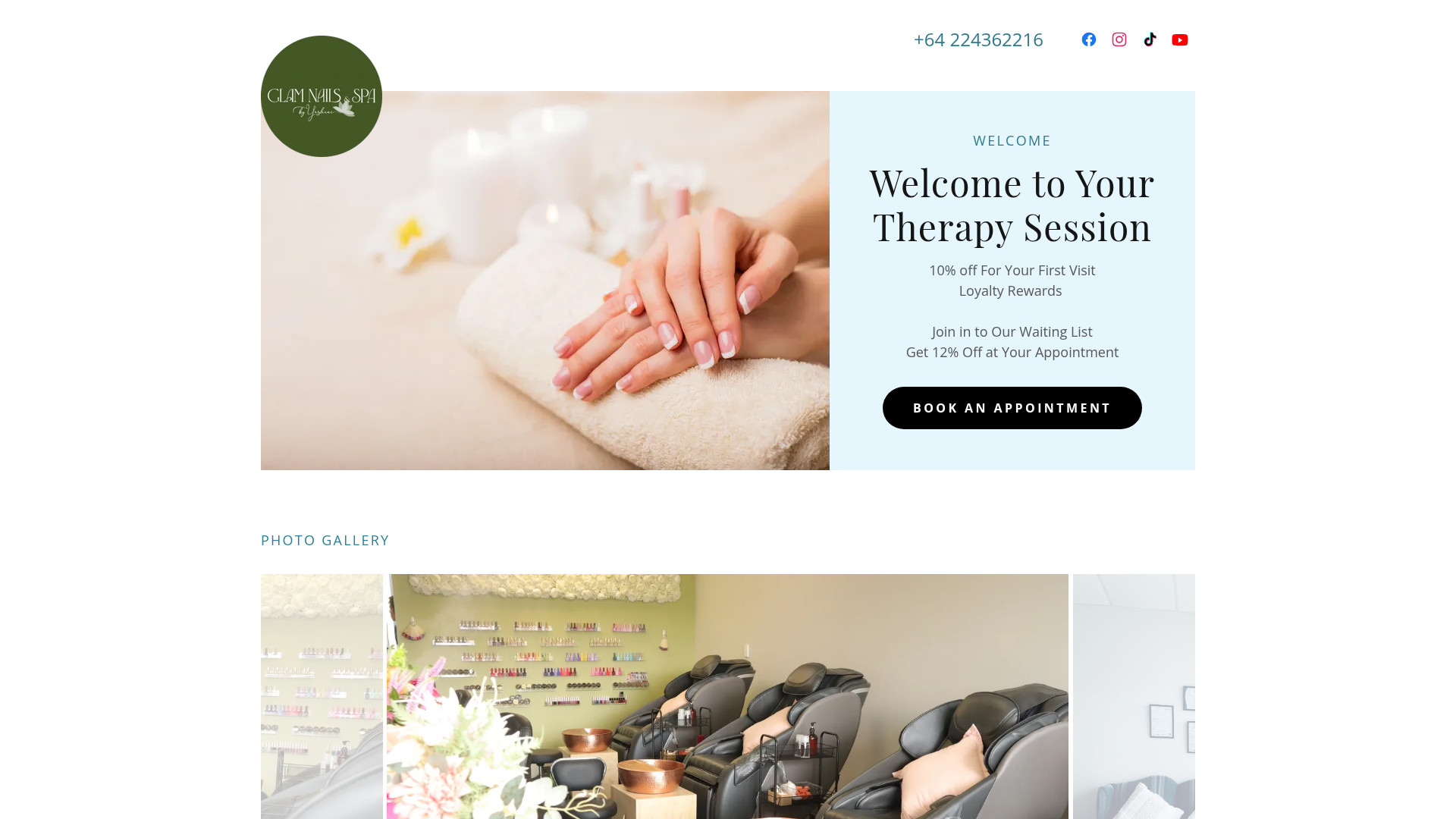 Website snapshot for Glam Nails and Spa By Yoshani