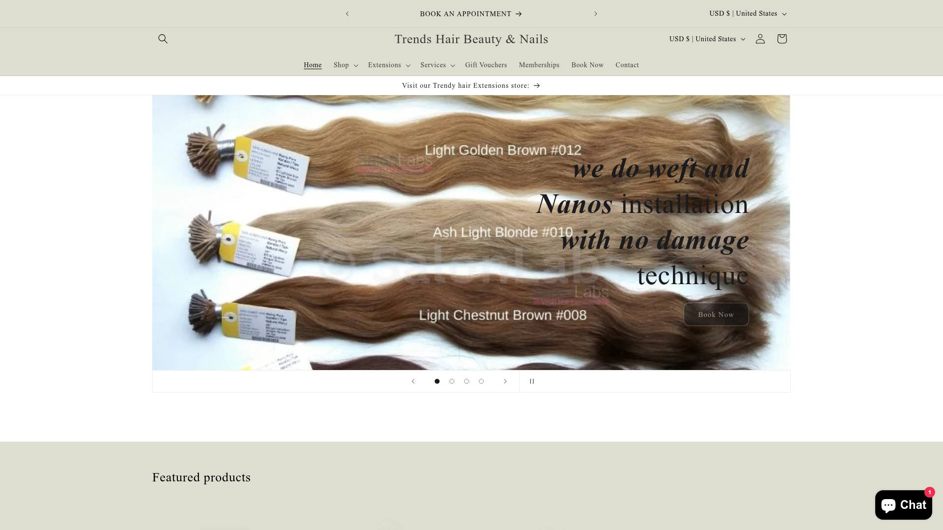 Website snapshot for Trends Hair Beauty and Nails
