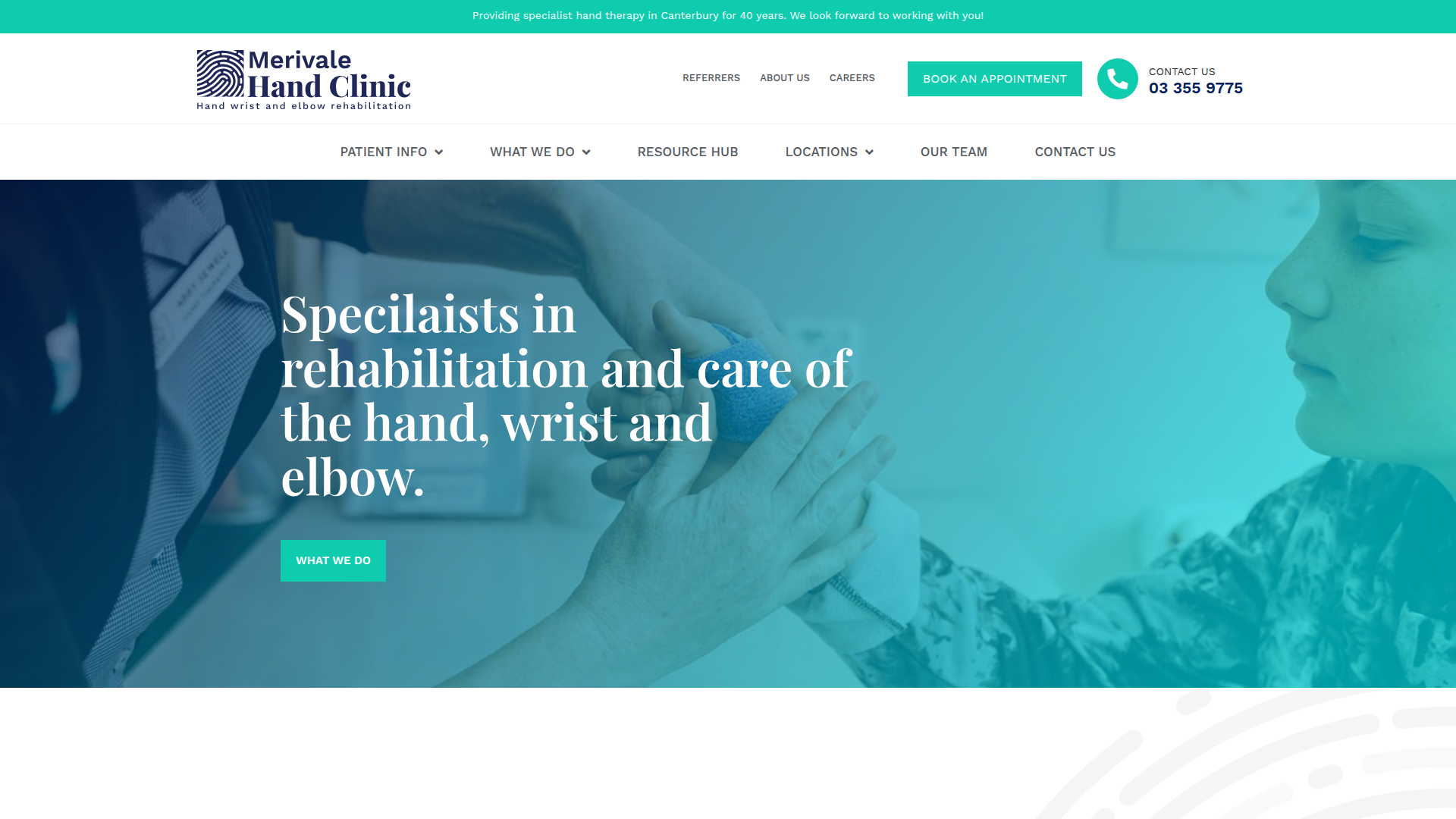 Website snapshot for Merivale Hand Clinic