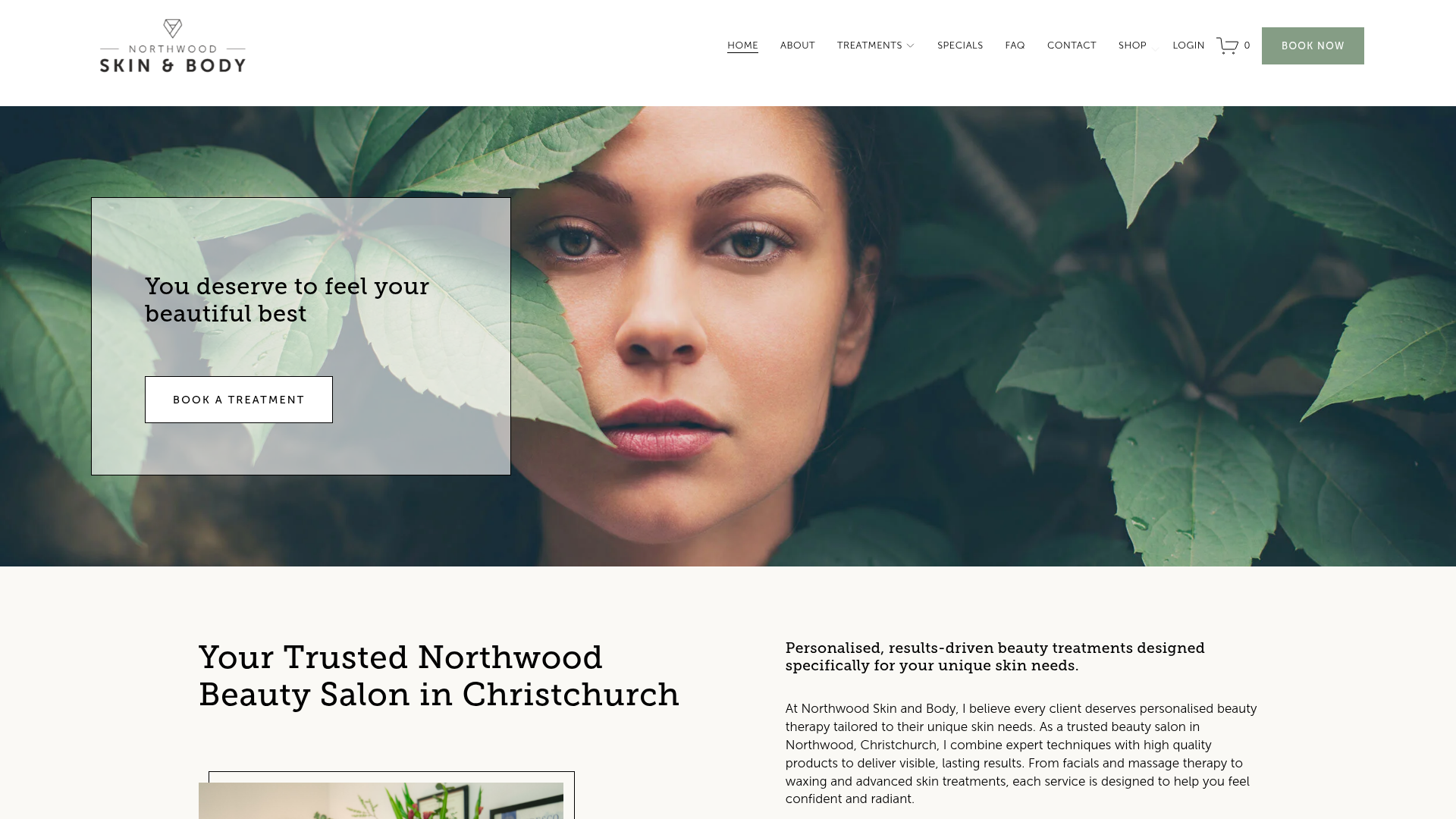 Website snapshot for Northwood Skin and Body