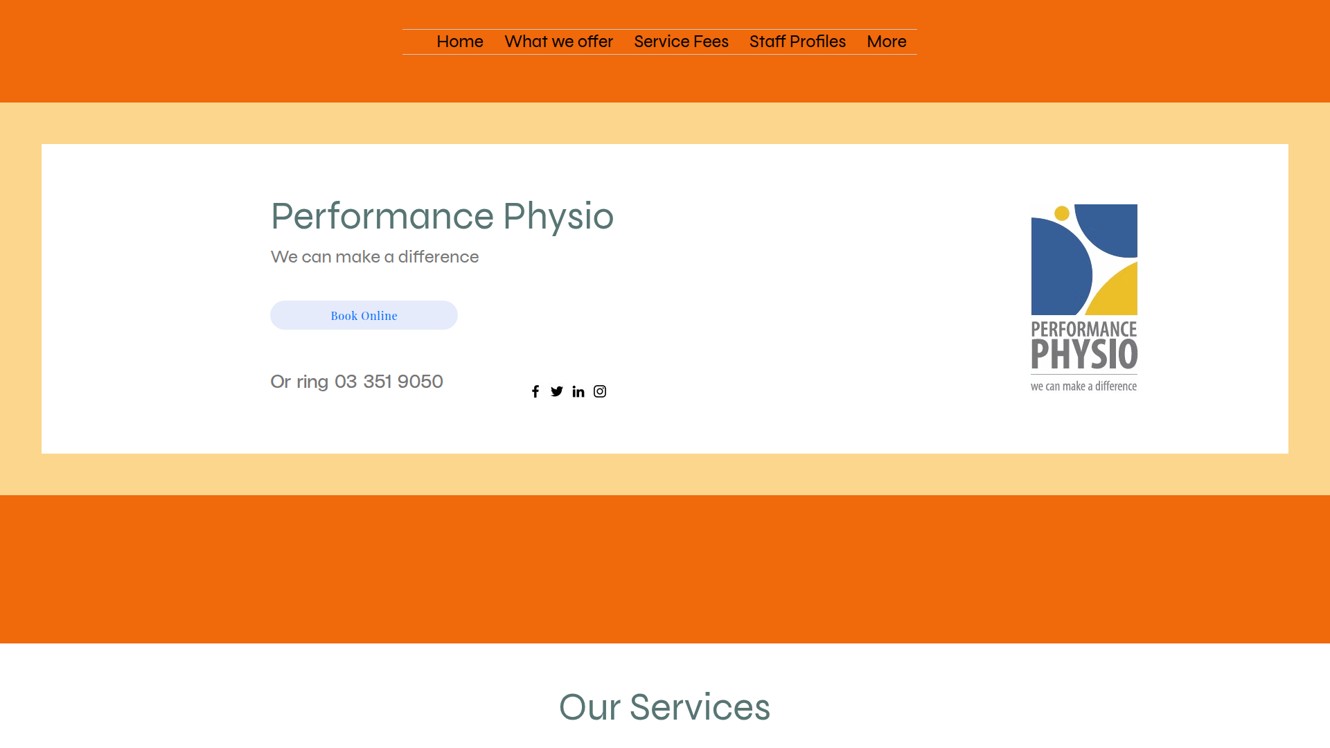 Website snapshot for Performance Physiotherapy Clinic