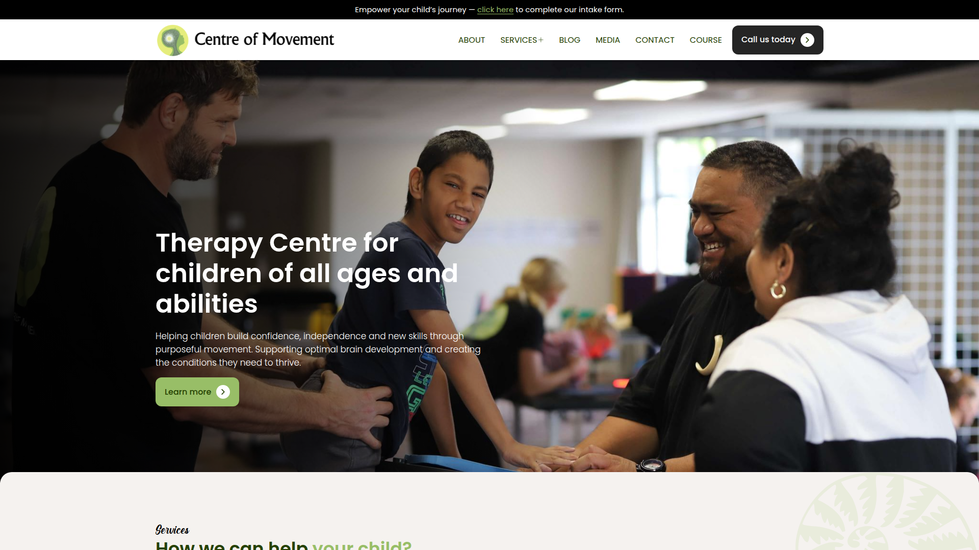 Website snapshot for Centre of Movement