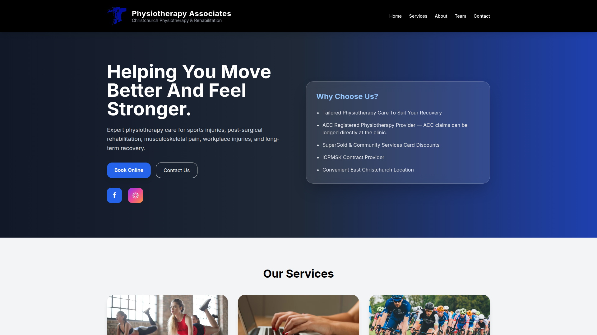 Website snapshot for Physiotherapy Associates