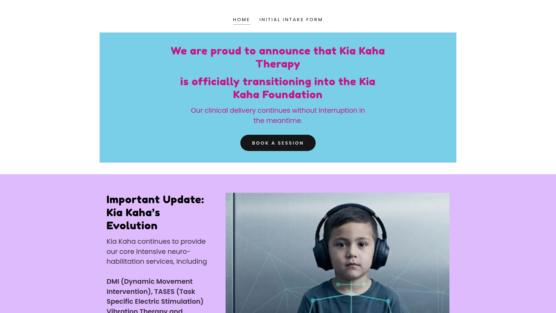 Website snapshot for Kia Kaha Therapy