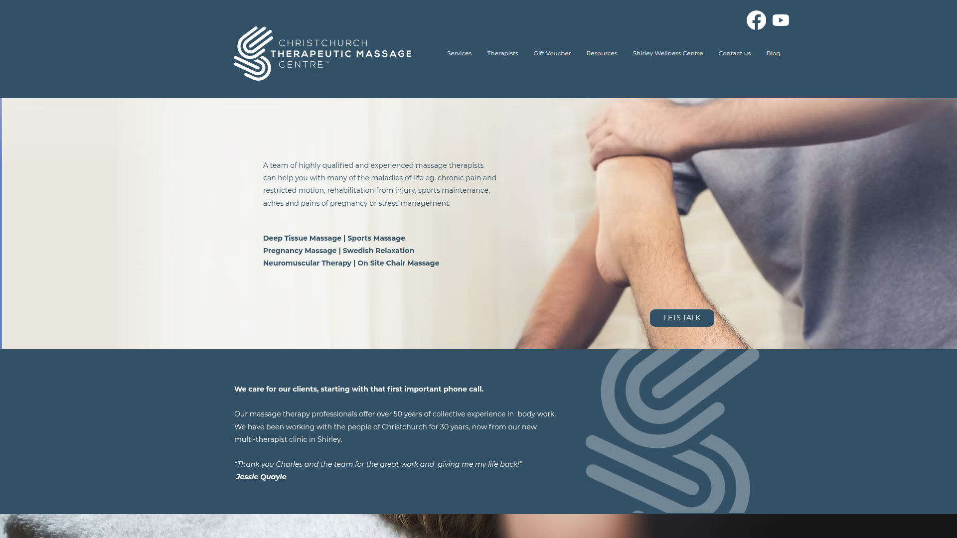 Website snapshot for Christchurch Therapeutic Massage Centre