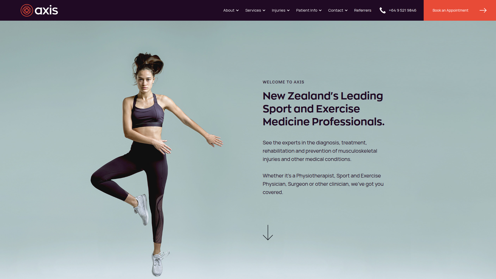 Website snapshot for Axis Sports Medicine