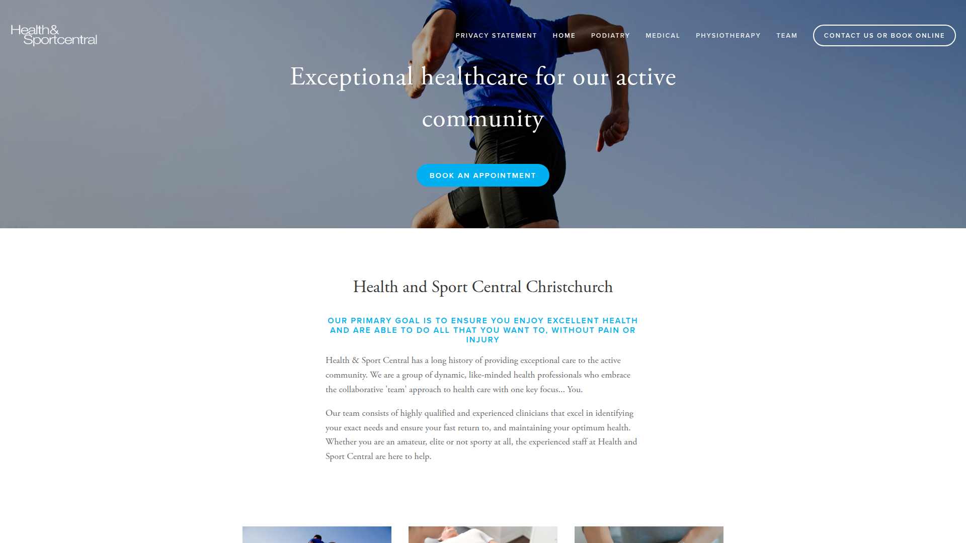 Website snapshot for Health and Sport Central
