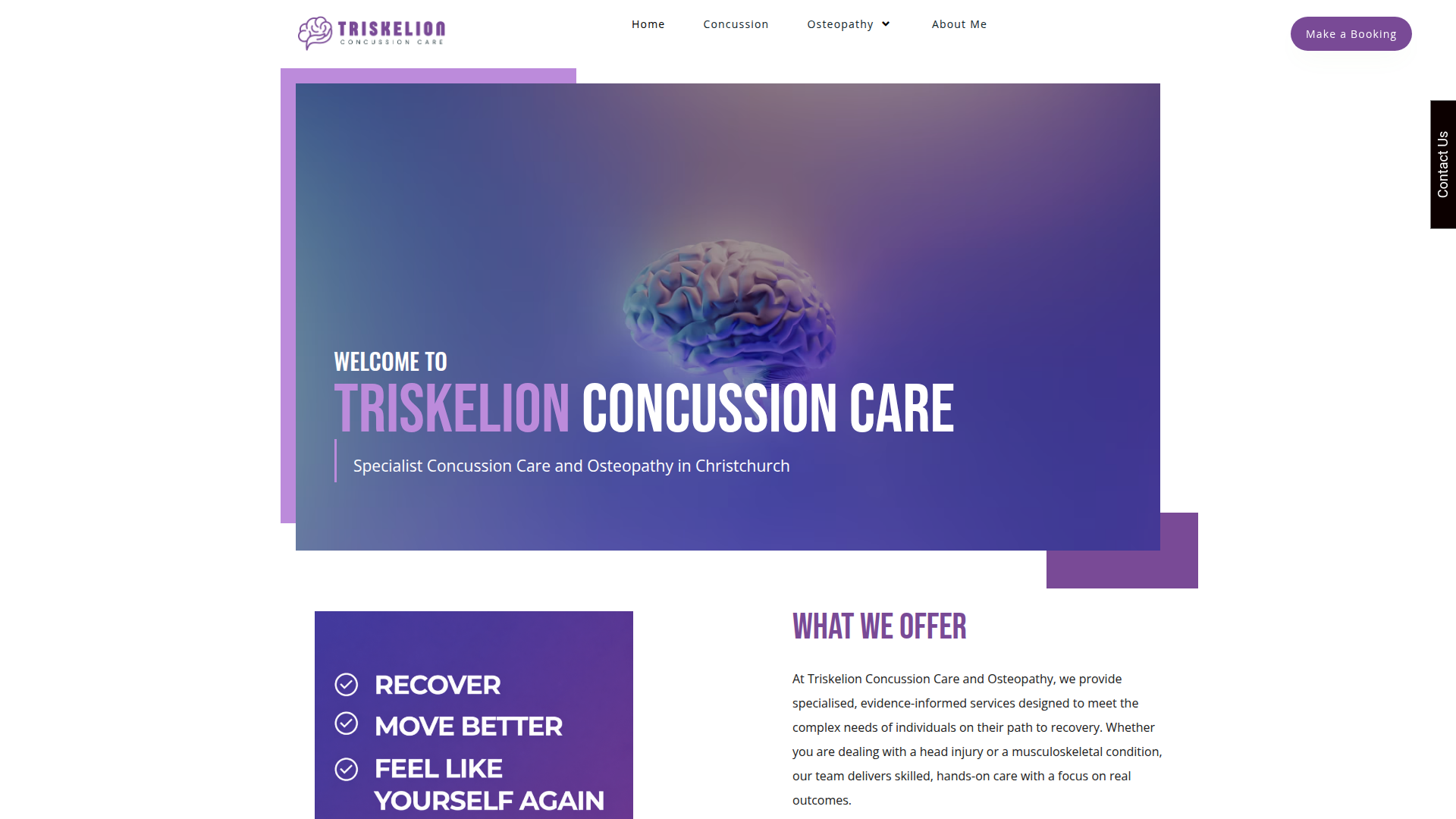 Website snapshot for Triskelion Concussion Care