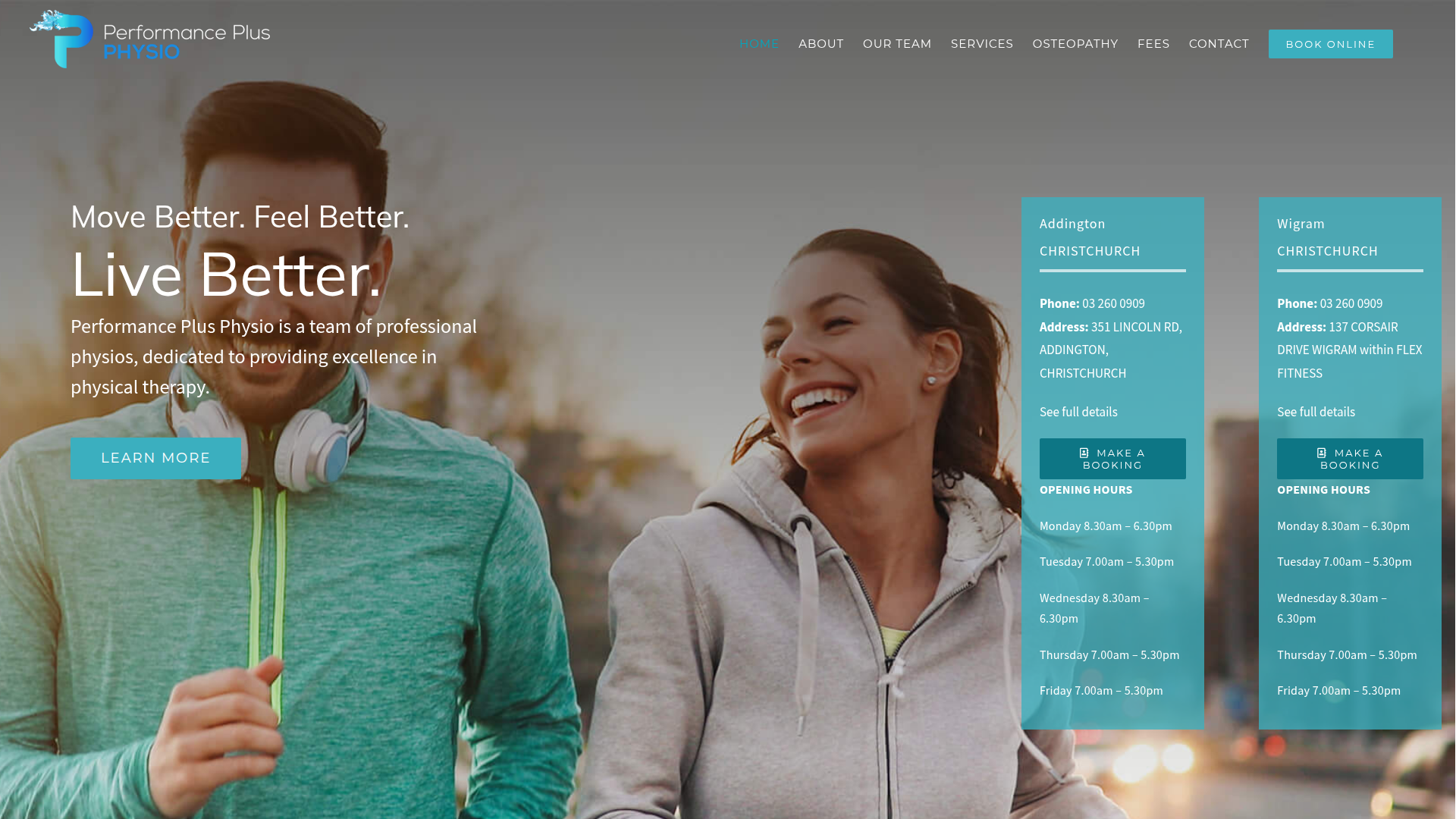 Website snapshot for Performance Plus Physio Christchurch