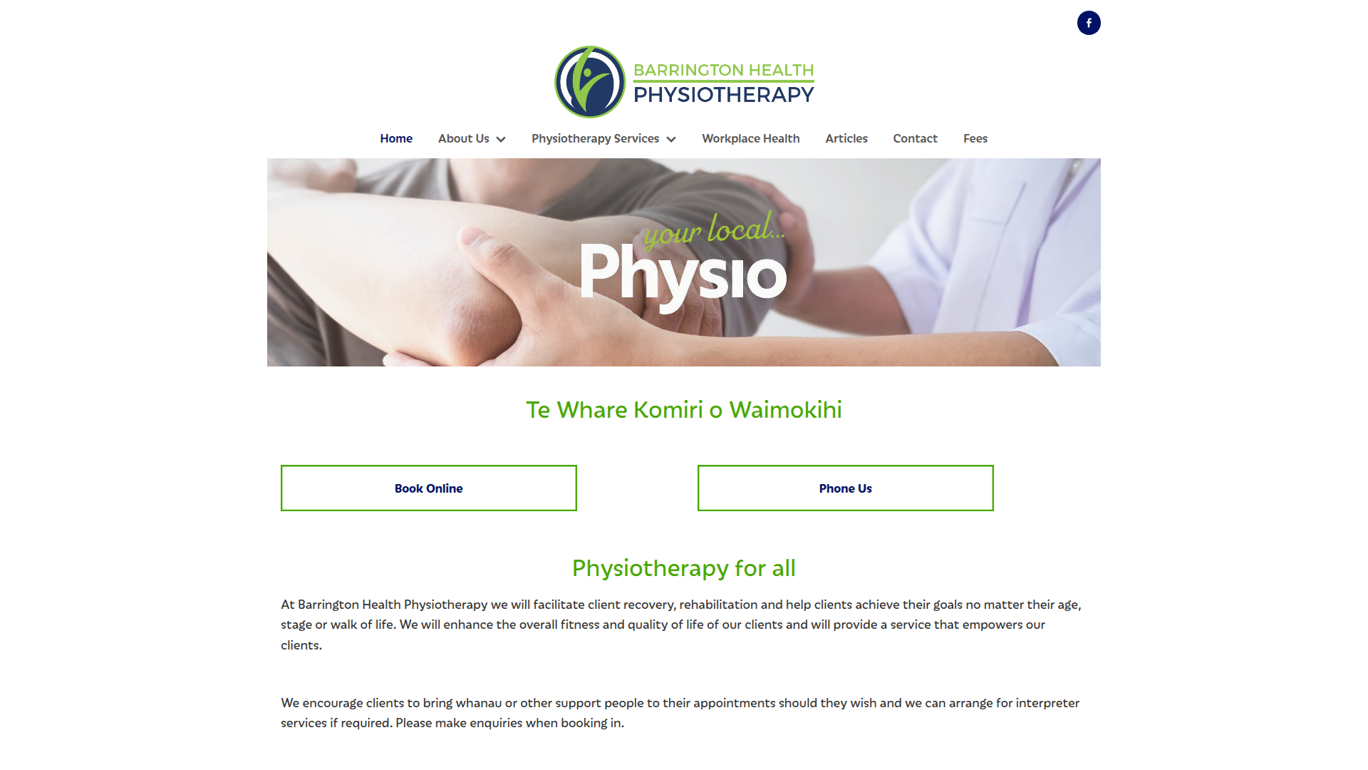 Website snapshot for Barrington Health Physiotherapy