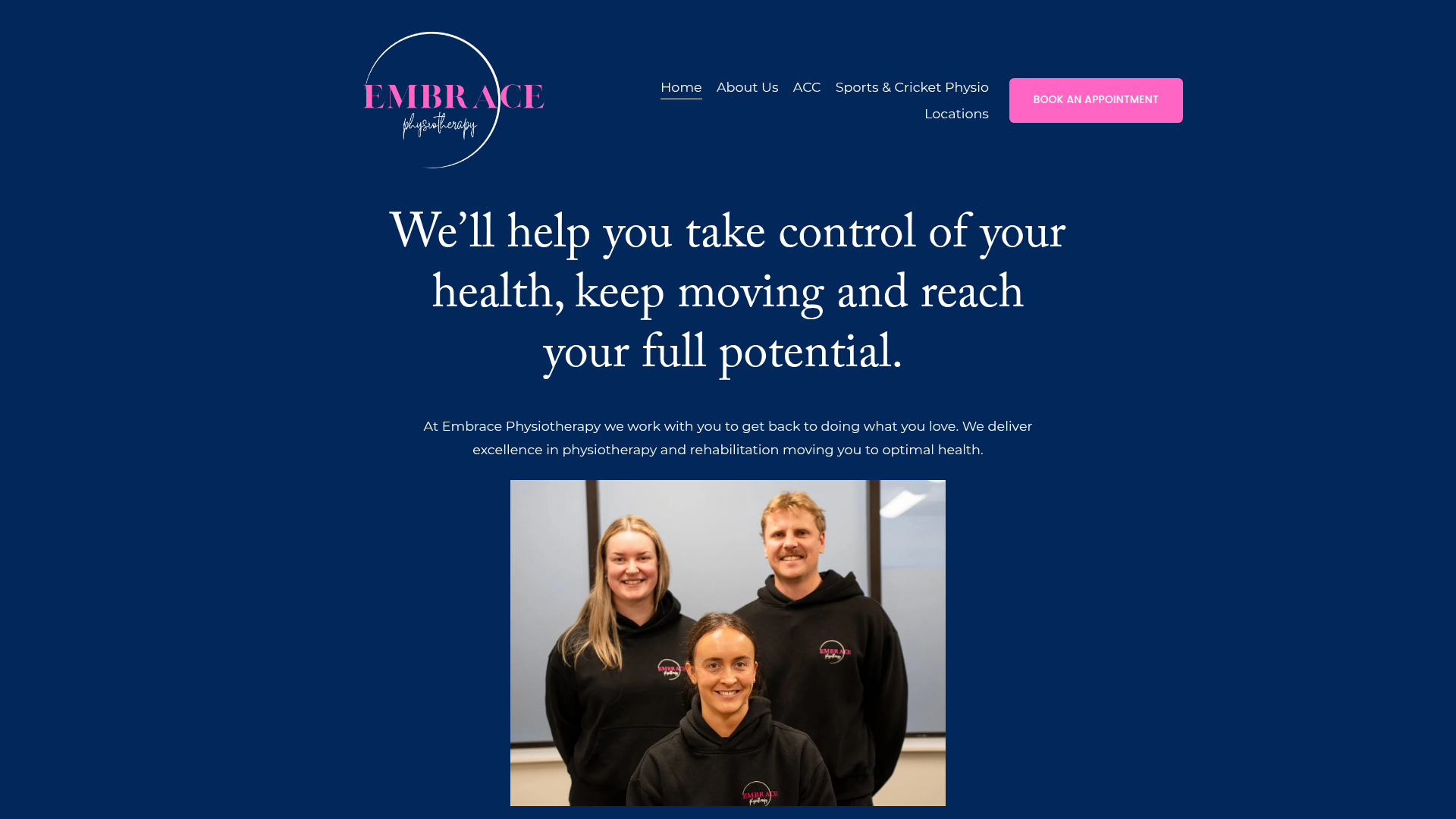 Website snapshot for Embrace Physiotherapy Burnside