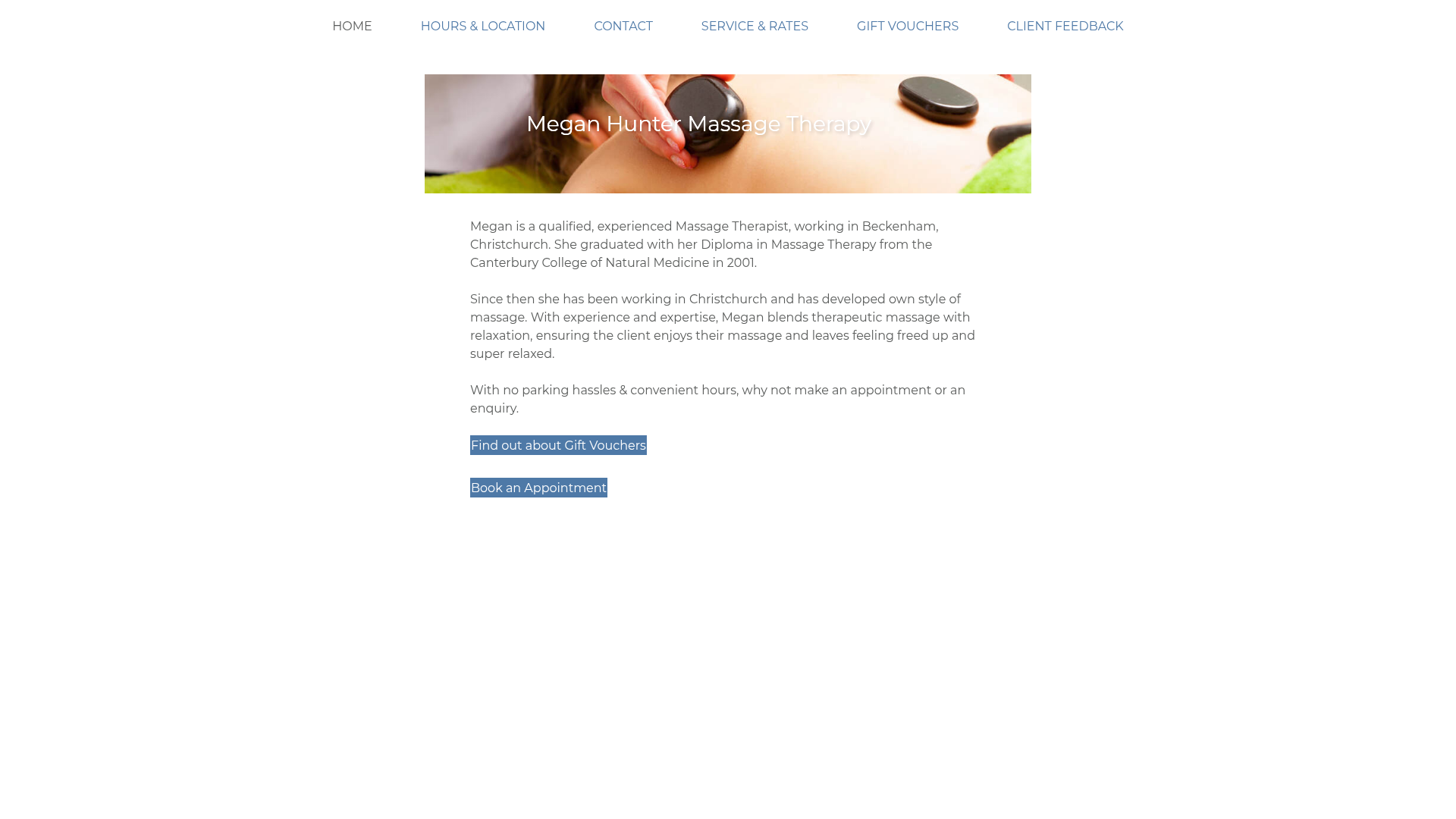 Website snapshot for Megan Hunter Massage Therapy