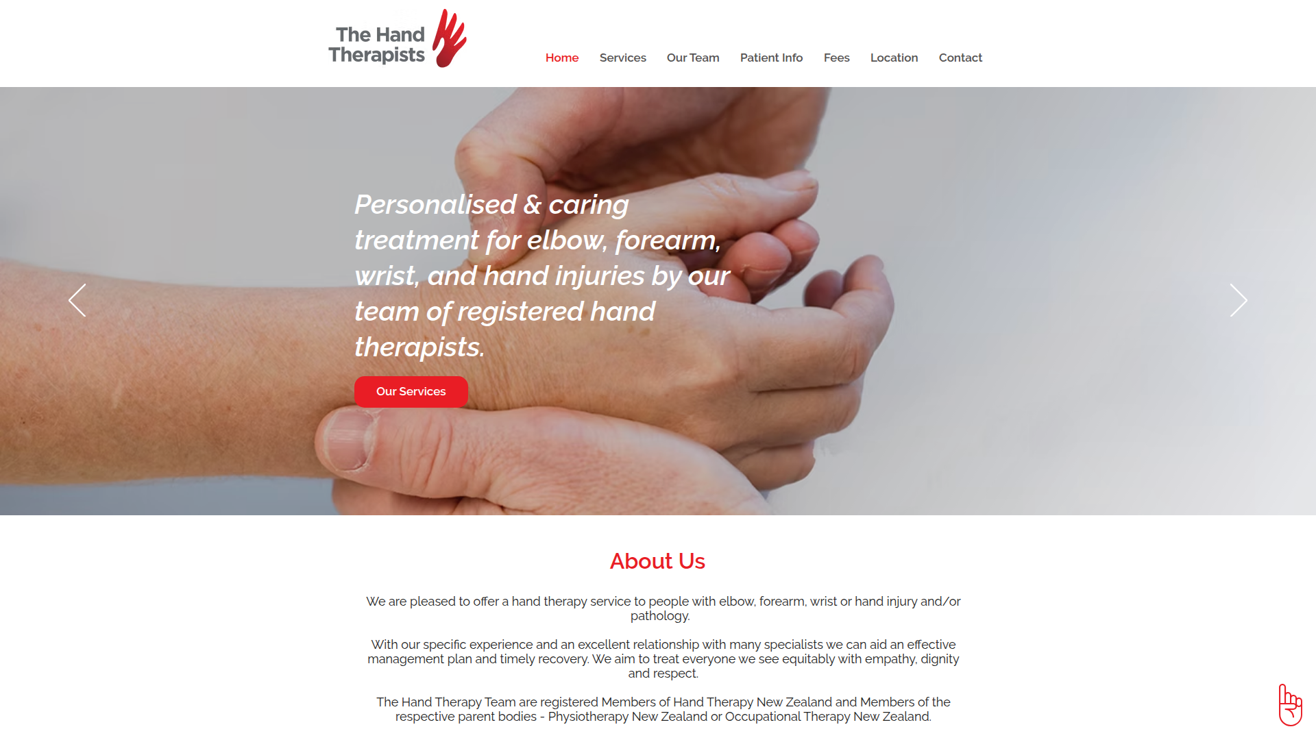 Website snapshot for The Hand Therapists