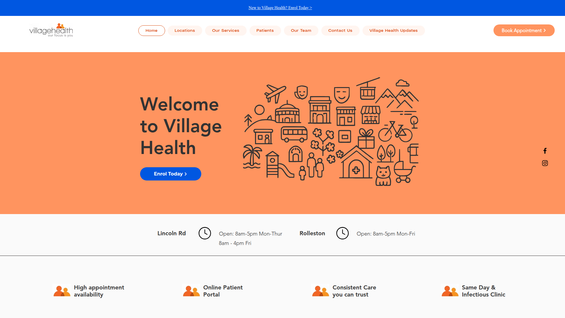 Website snapshot for Village Health Medical Centre