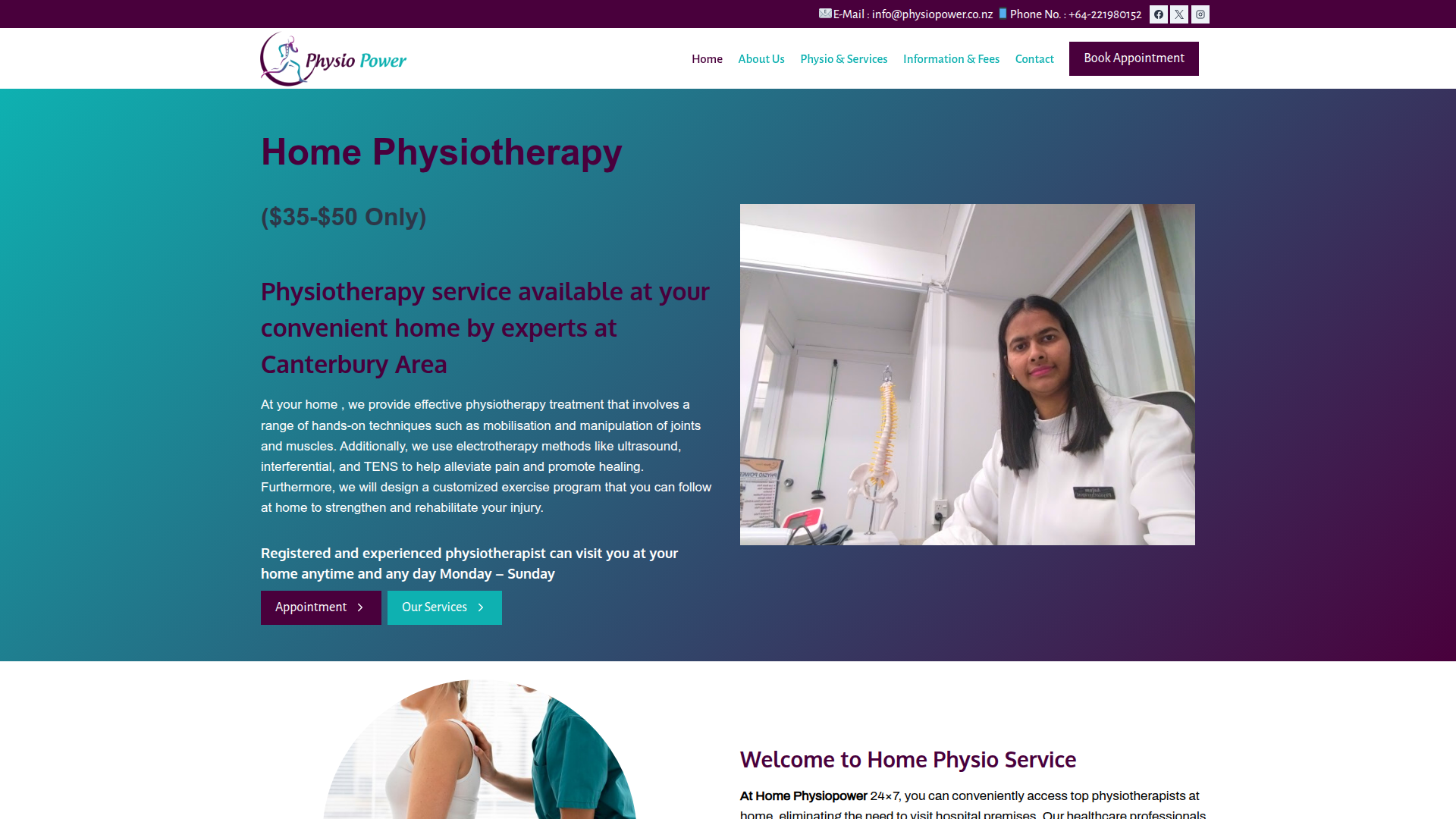 Website snapshot for Physiopower Home Physiotherapist